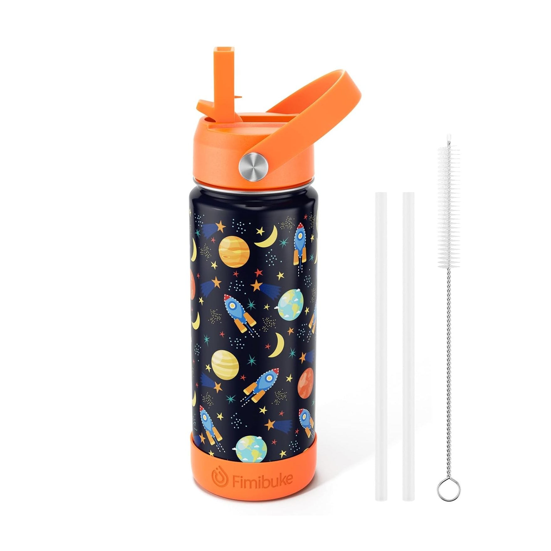 Fimibuke 18oz Kids Insulated Water Bottle with Straw - Black