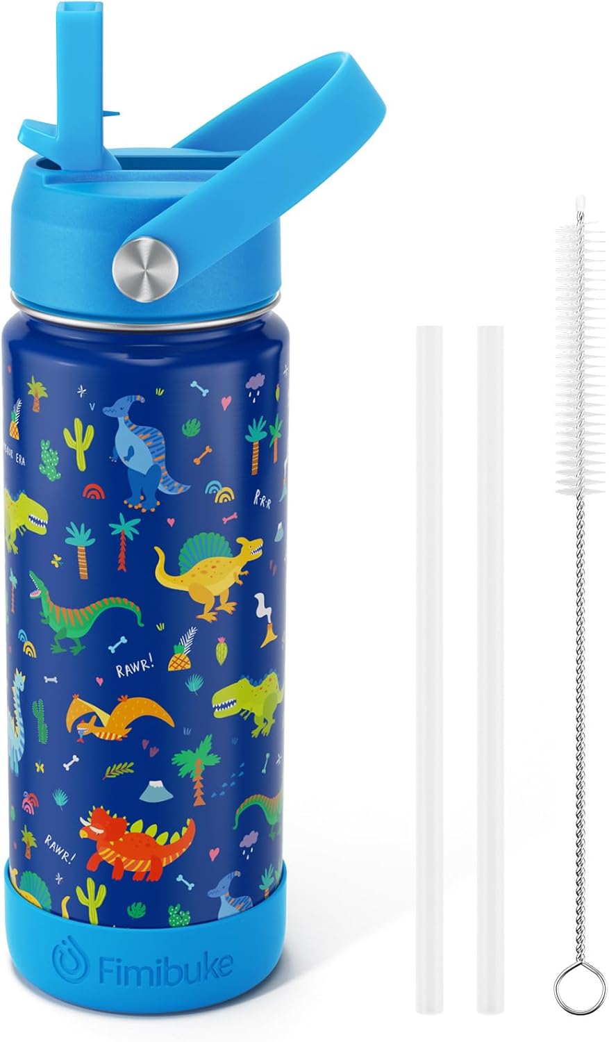 Fimibuke Kids 18oz Insulated Water Bottle, Stainless Steel Leak-Proof Cup with Straw