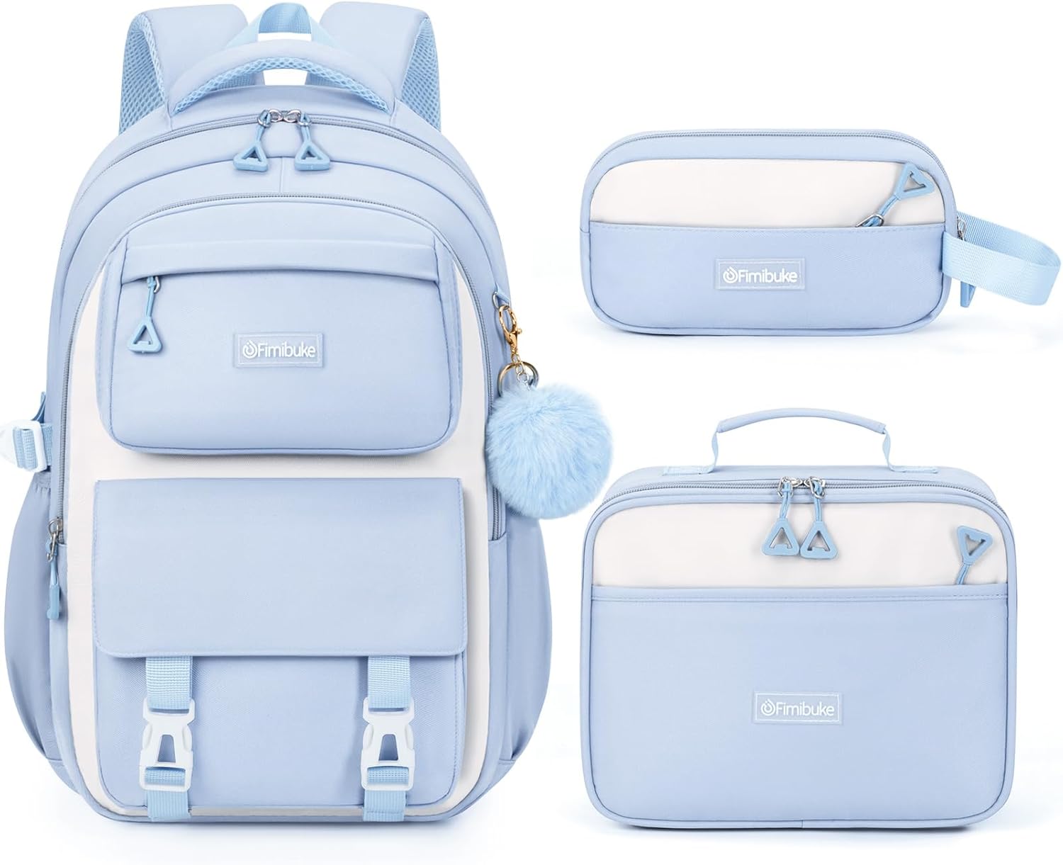 Fimibuke Girls 3PCS Waterproof School Backpack Set with Lunch Box & Pencil Pouch, Ages 6+