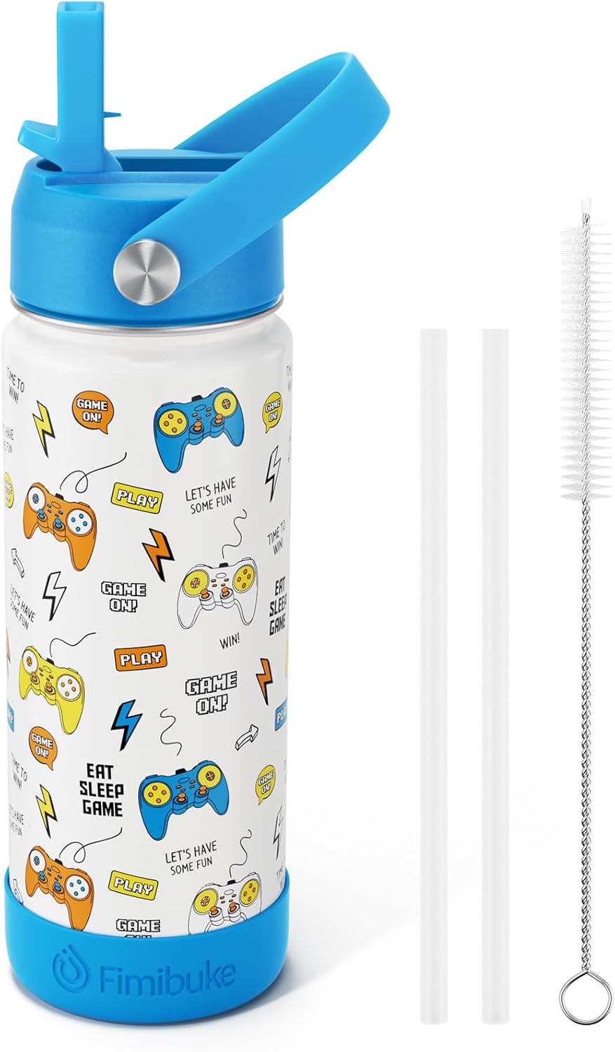 Fimibuke Kids 18oz Insulated Water Bottle, Stainless Steel Leak-Proof Cup with Straw