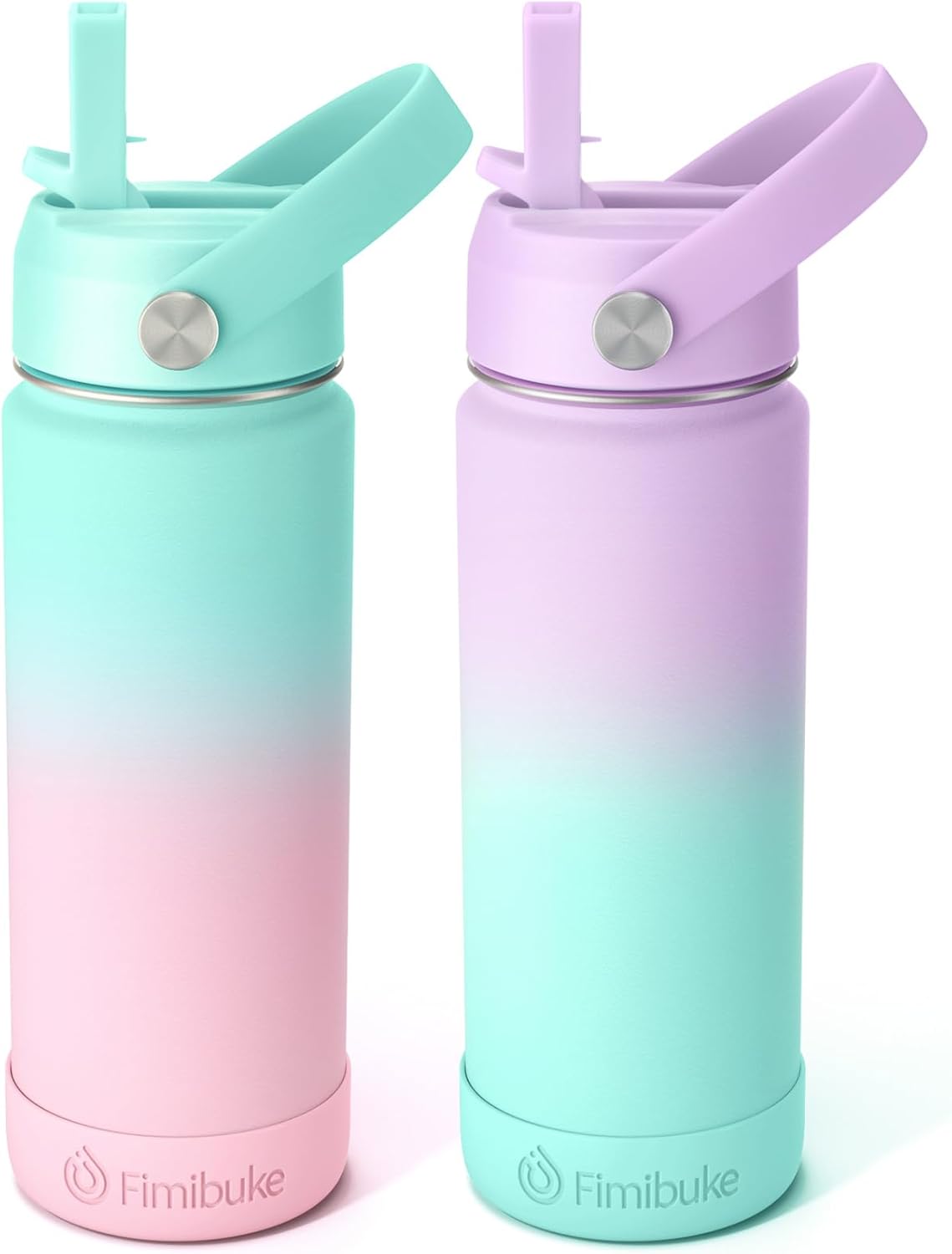 Fimibuke Kids 18oz Insulated Water Bottle, Stainless Steel Leak-Proof Cup with Straw
