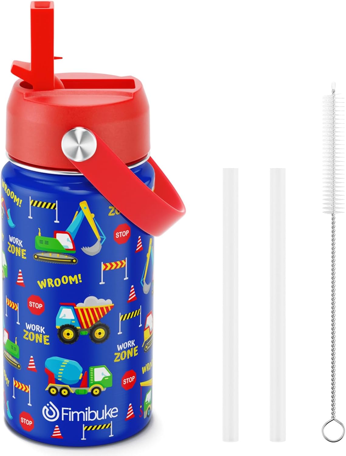 Fimibuke Kids 14oz Insulated Water Bottle, Stainless Steel Leak-Proof Cups with Straw