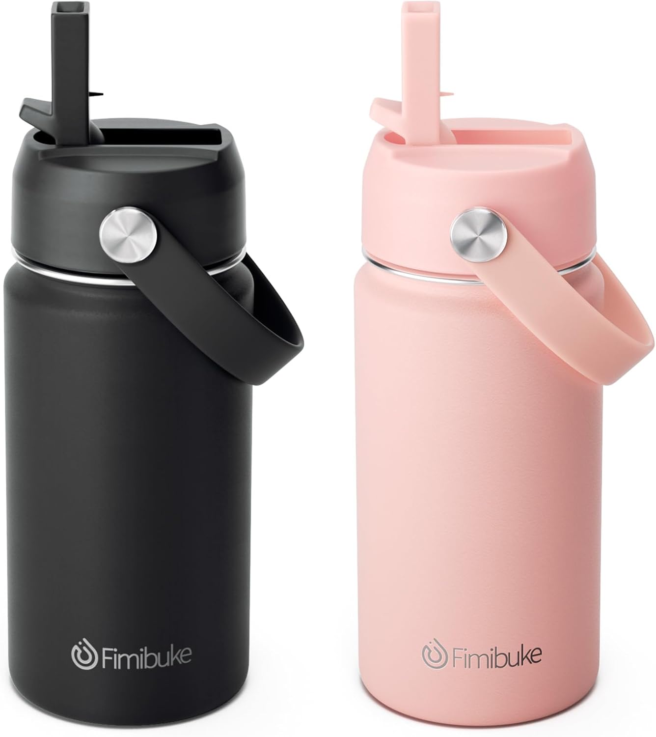Fimibuke Kids 14oz Insulated Water Bottle, Stainless Steel Leak-Proof Cups with Straw
