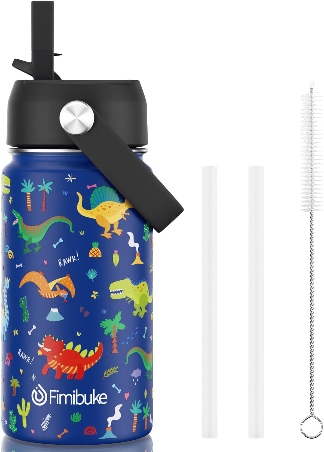 Fimibuke Kids 14oz Insulated Water Bottle, Stainless Steel Leak-Proof Cups with Straw