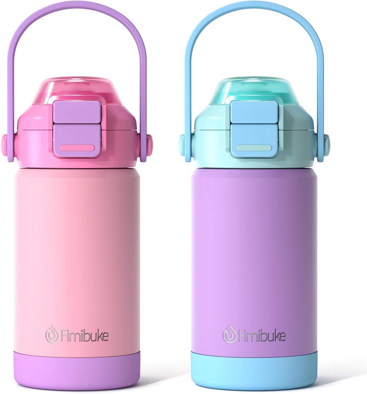 Fimibuke Kids 14oz Insulated Water Bottle with Pop-Open Straw & Spout, Leak-Proof Stainless Steel