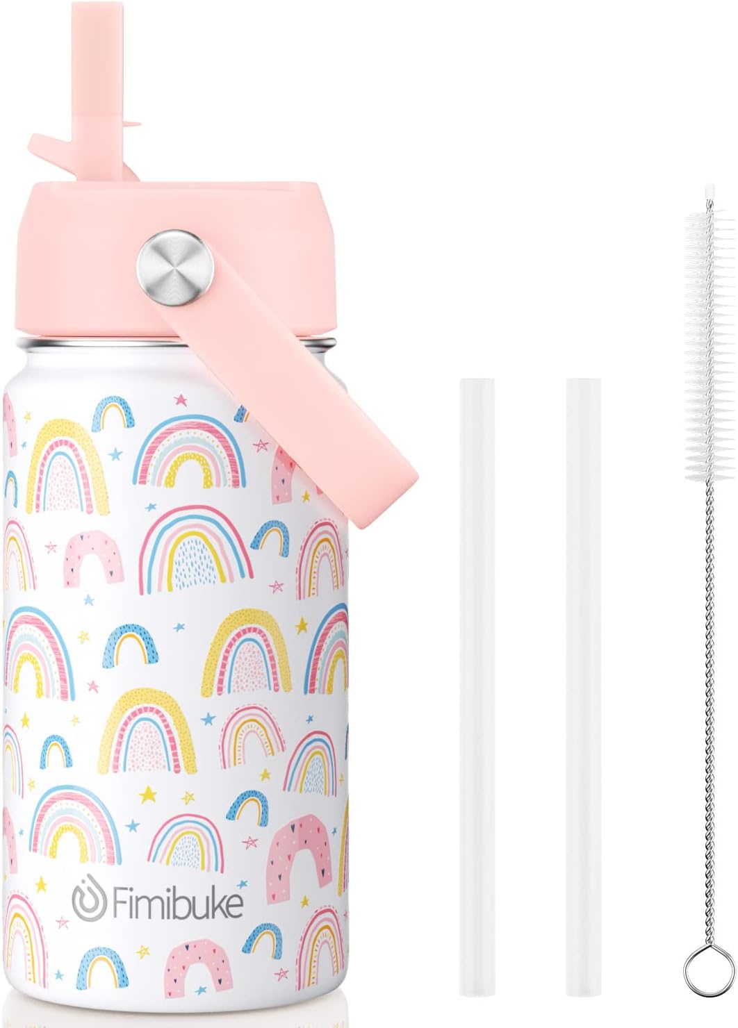 Fimibuke Kids 14oz Insulated Water Bottle, Stainless Steel Leak-Proof Cups with Straw