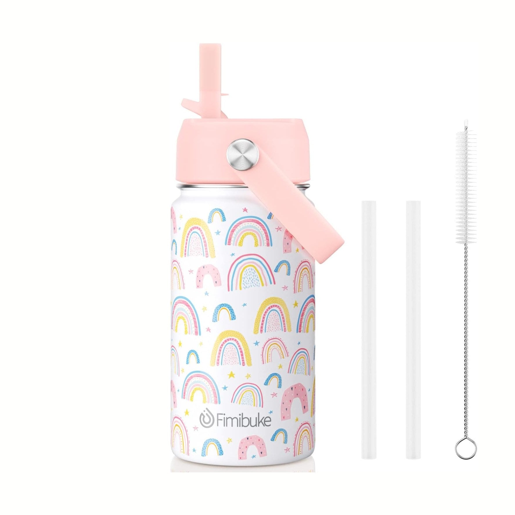 Fimibuke 14oz Kids Insulated Water Bottle with Straw - Green Dinosaur