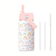 Fimibuke 14oz Kids Insulated Water Bottle with Straw - Green Dinosaur