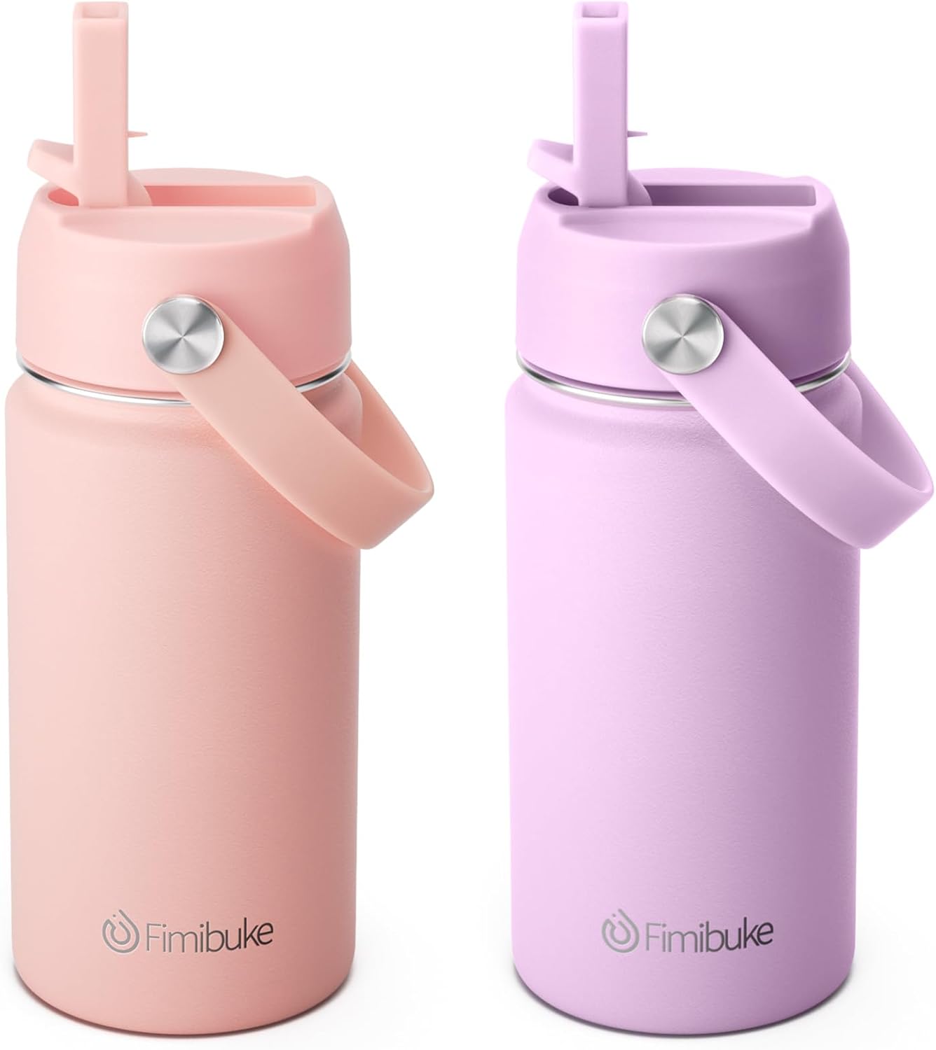 Fimibuke Kids 14oz Insulated Water Bottle, Stainless Steel Leak-Proof Cups with Straw