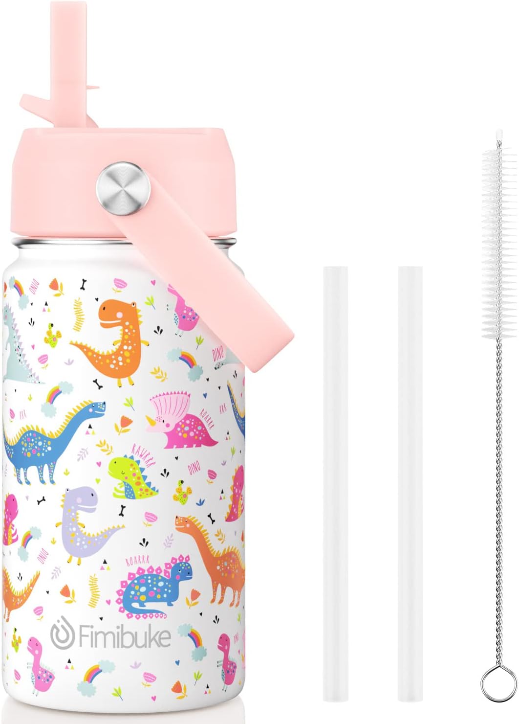 Fimibuke Kids 14oz Insulated Water Bottle, Stainless Steel Leak-Proof Cups with Straw