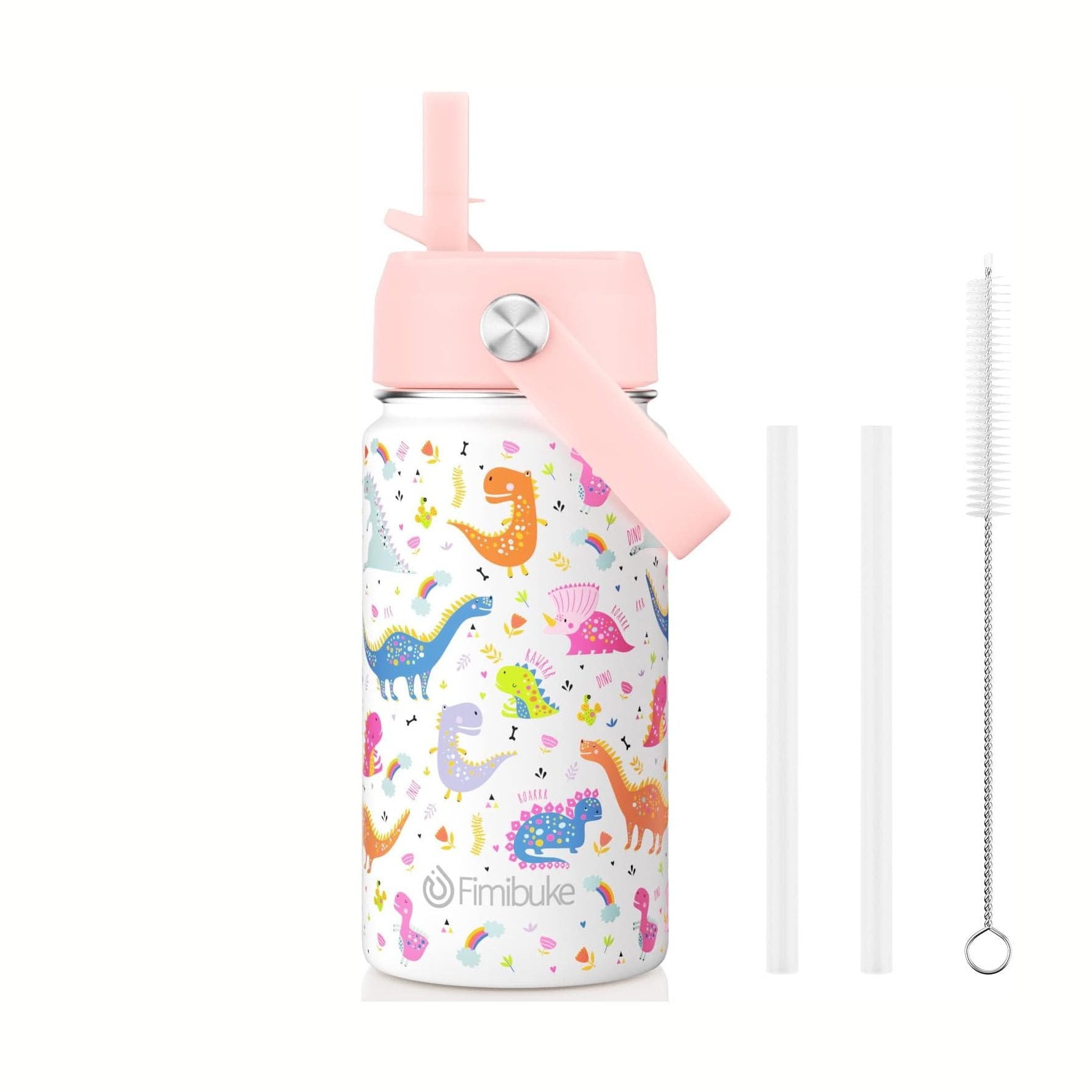 Fimibuke 14oz Kids Insulated Water Bottle with Straw - Black