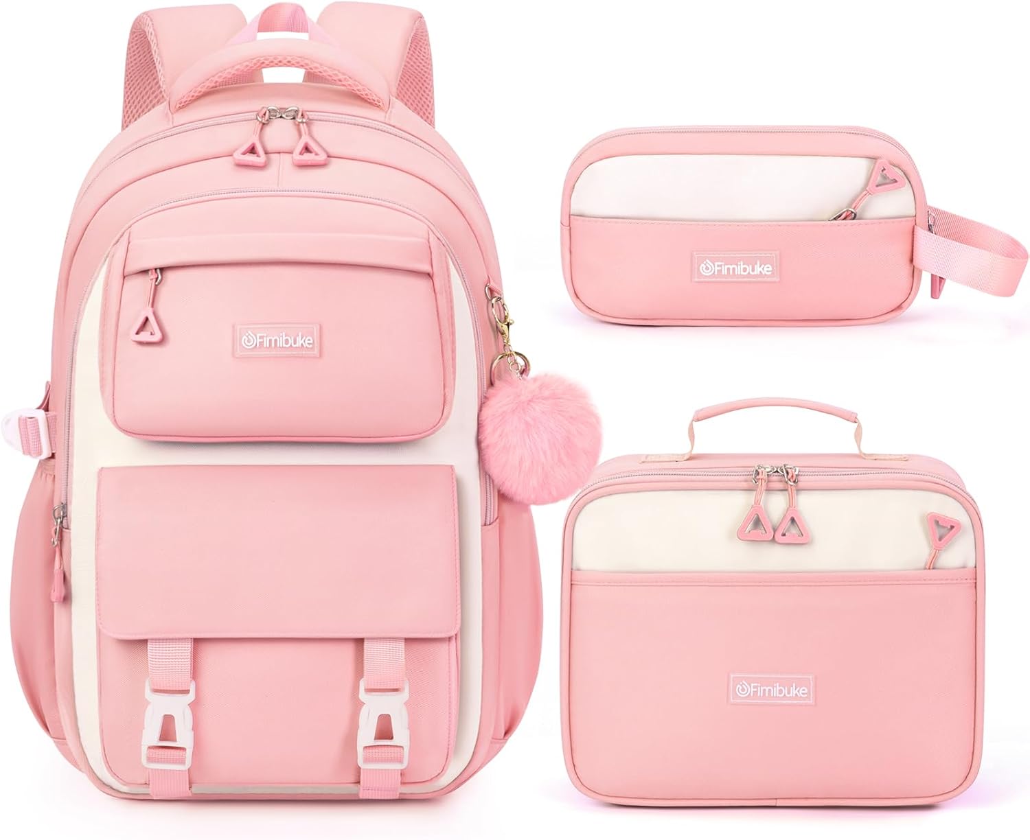 Fimibuke Girls 3PCS Waterproof School Backpack Set with Lunch Box & Pencil Pouch, Ages 6+