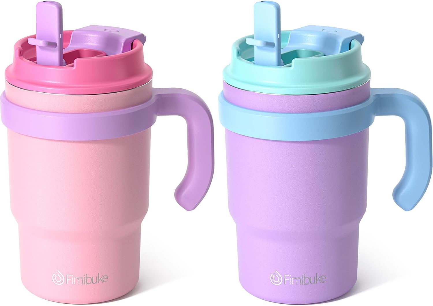 Fimibuke Kids 16oz Insulated Tumbler with Handle & Straw, Leak-Proof Stainless Steel Cup