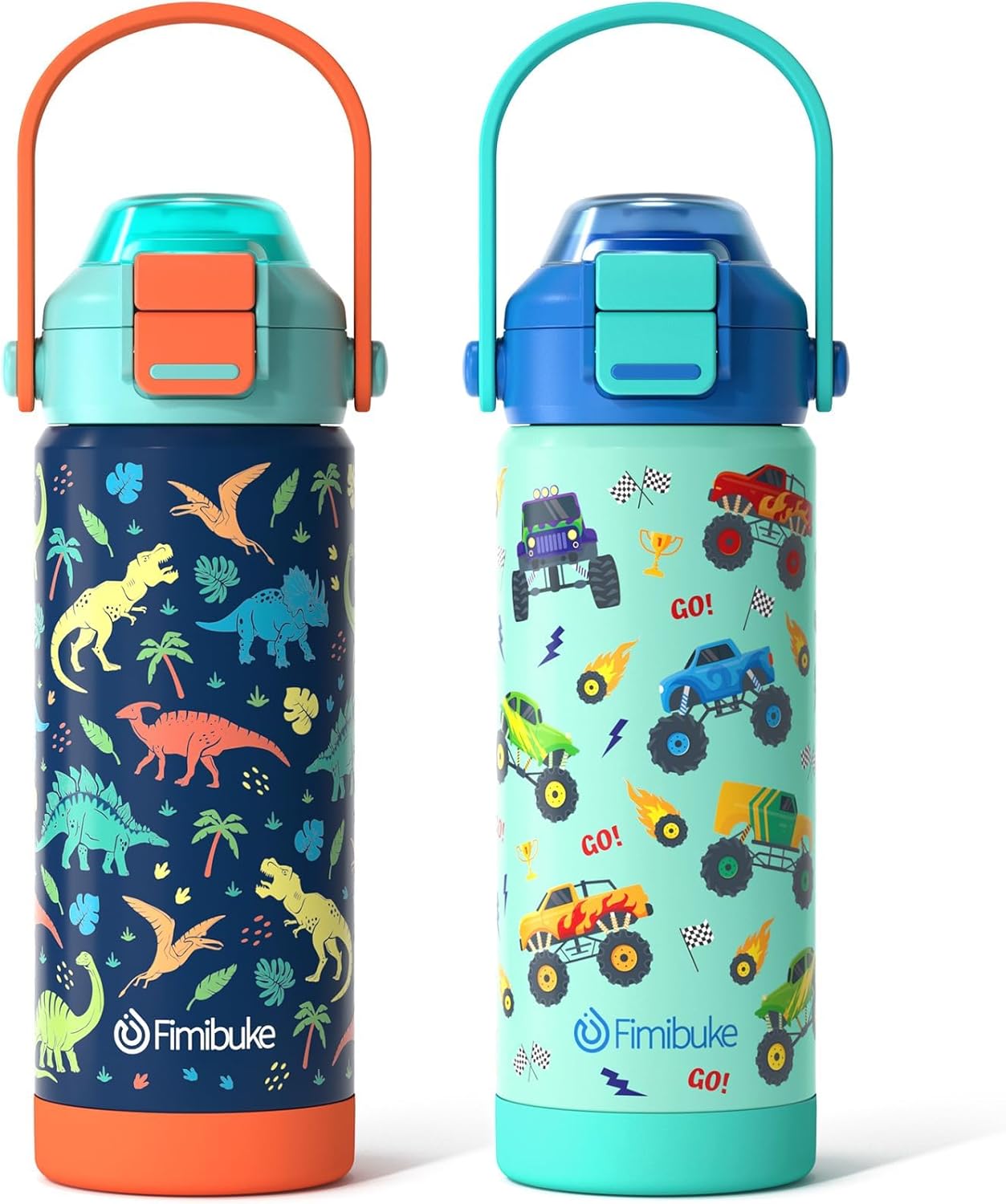 Fimibuke Kids 14oz Insulated Water Bottle with Pop-Open Straw & Spout, Leak-Proof Stainless Steel