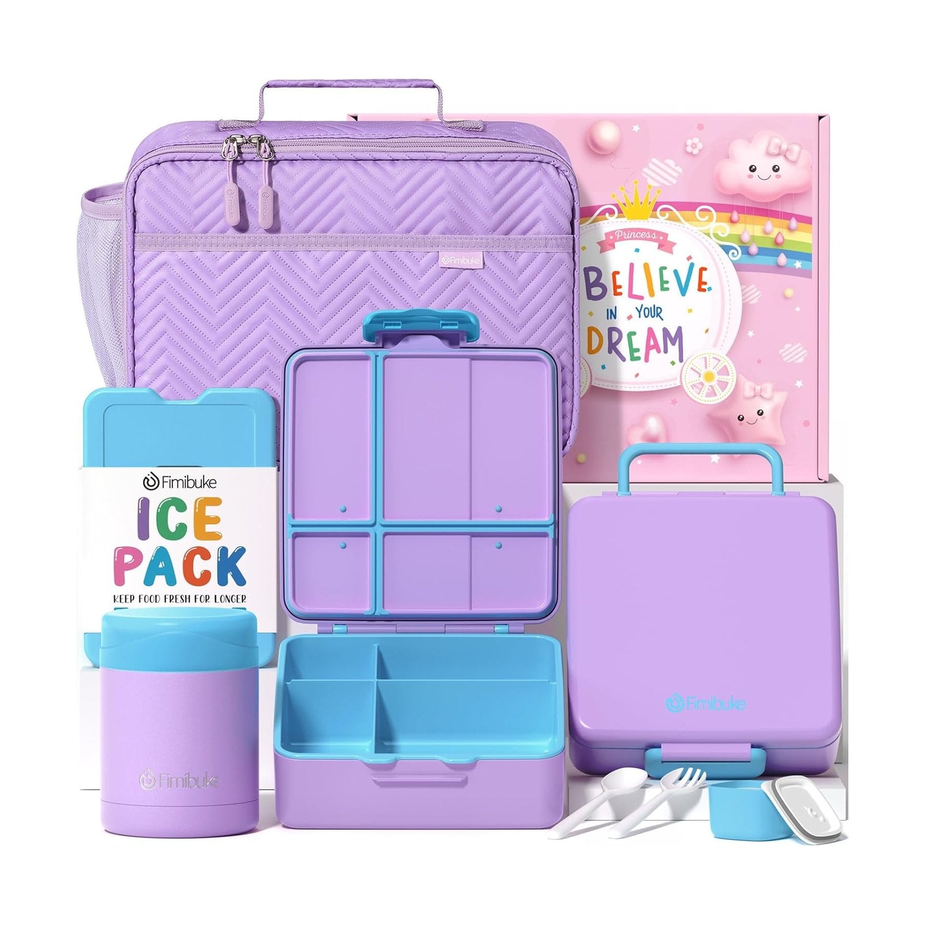 Fimibuke Kids 4-Compartment Bento Lunch Set with 12oz Thermos