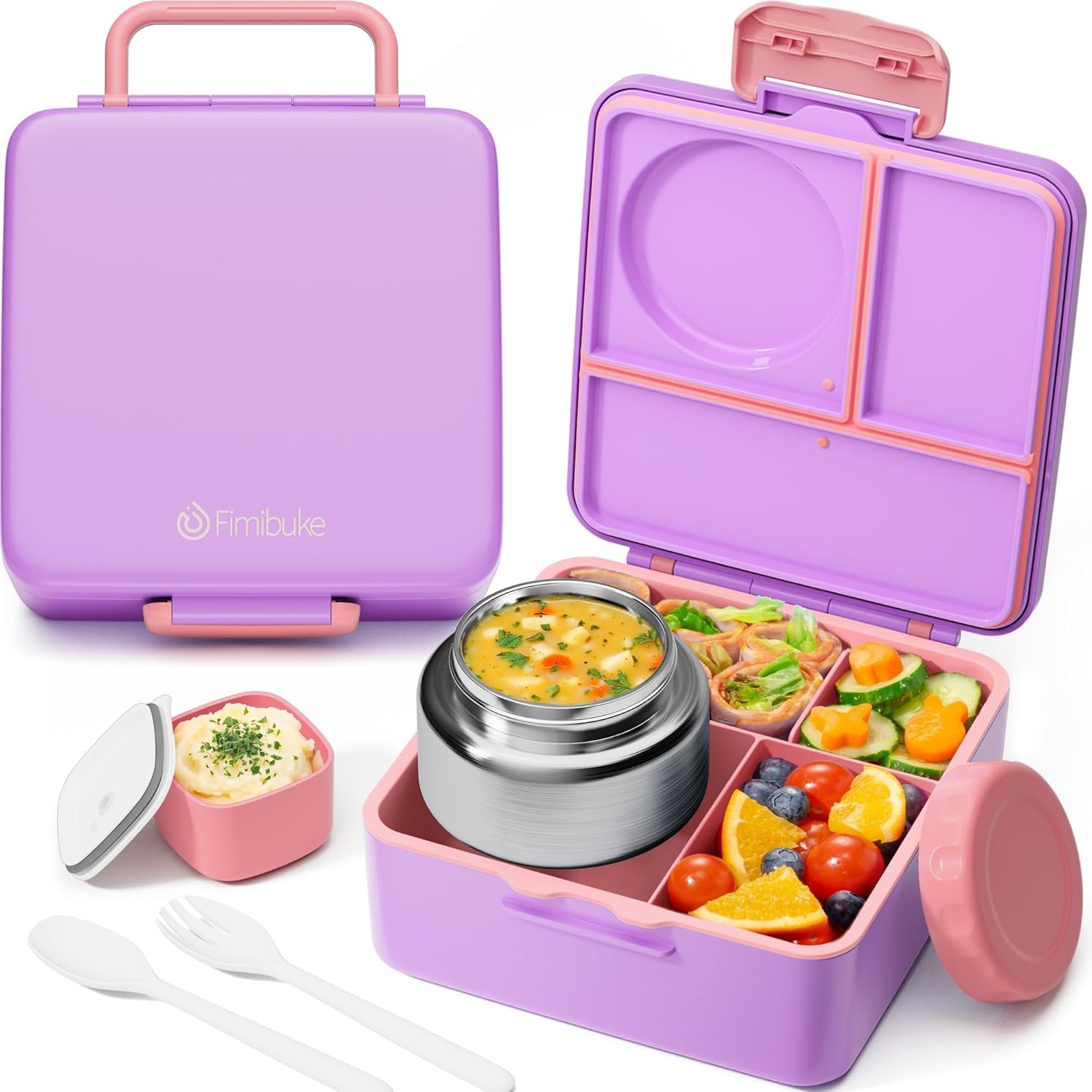 Fimibuke 60oz Bento Box with 8oz Thermos, Leak-Proof Lunch Container for Kids & Adults
