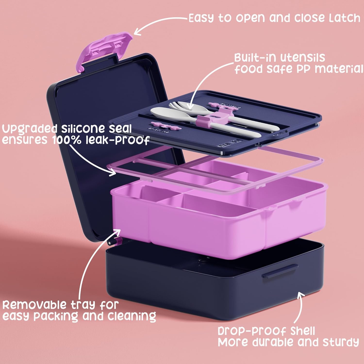 Fimibuke Kids Bento Lunch Box 4-Compartment with Insulated Bag, Vacuum Thermos & Utensils Set