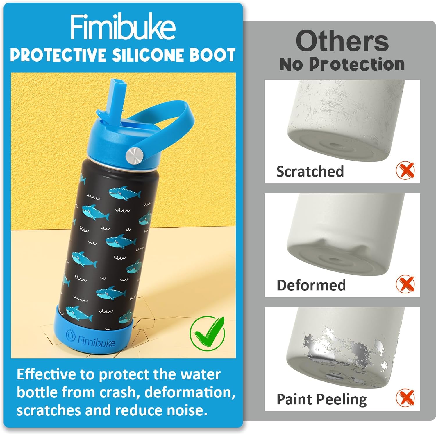 Fimibuke Kids 18oz Insulated Water Bottle, Stainless Steel Leak-Proof Cup with Straw