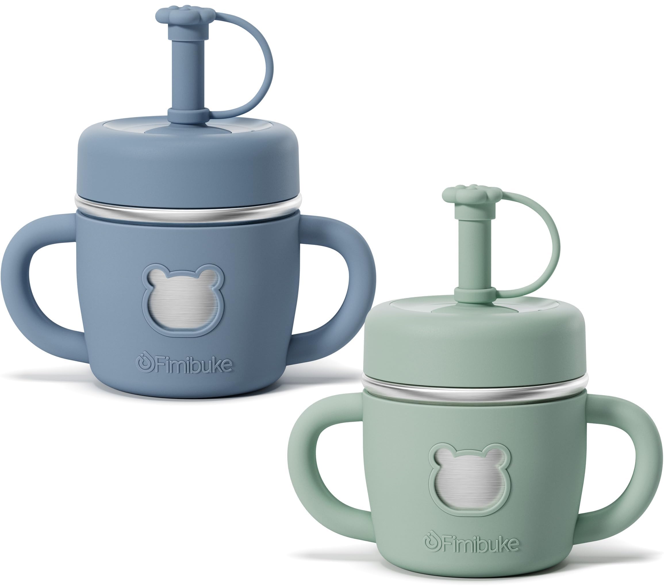 Fimibuke 10oz Stainless Steel Sippy Cups for Toddlers, 2-Pack