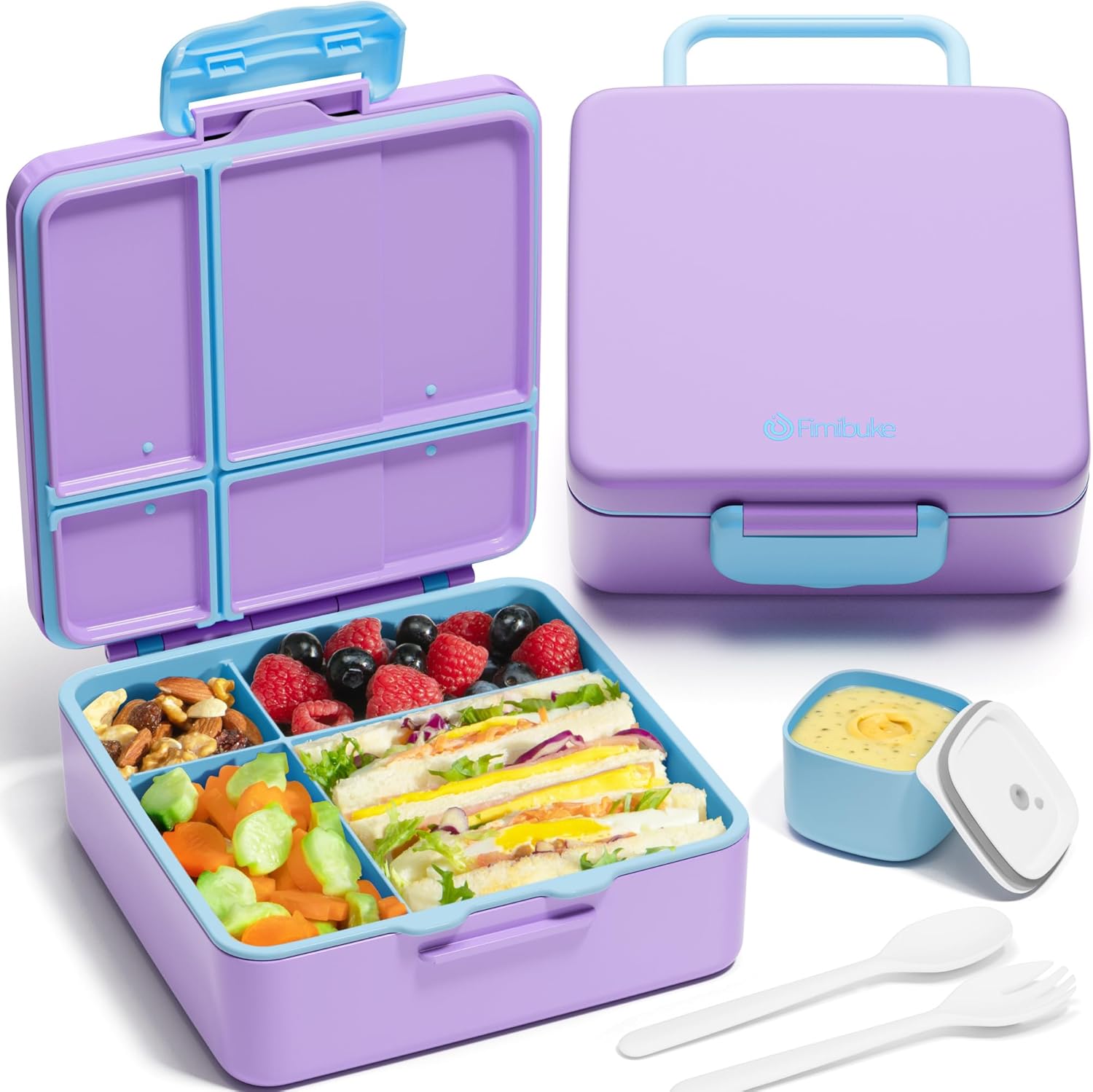 Fimibuke Kids Leak-Proof Bento Lunch Box with 4 Compartments & Utensils, BPA-Free, Dishwasher Safe
