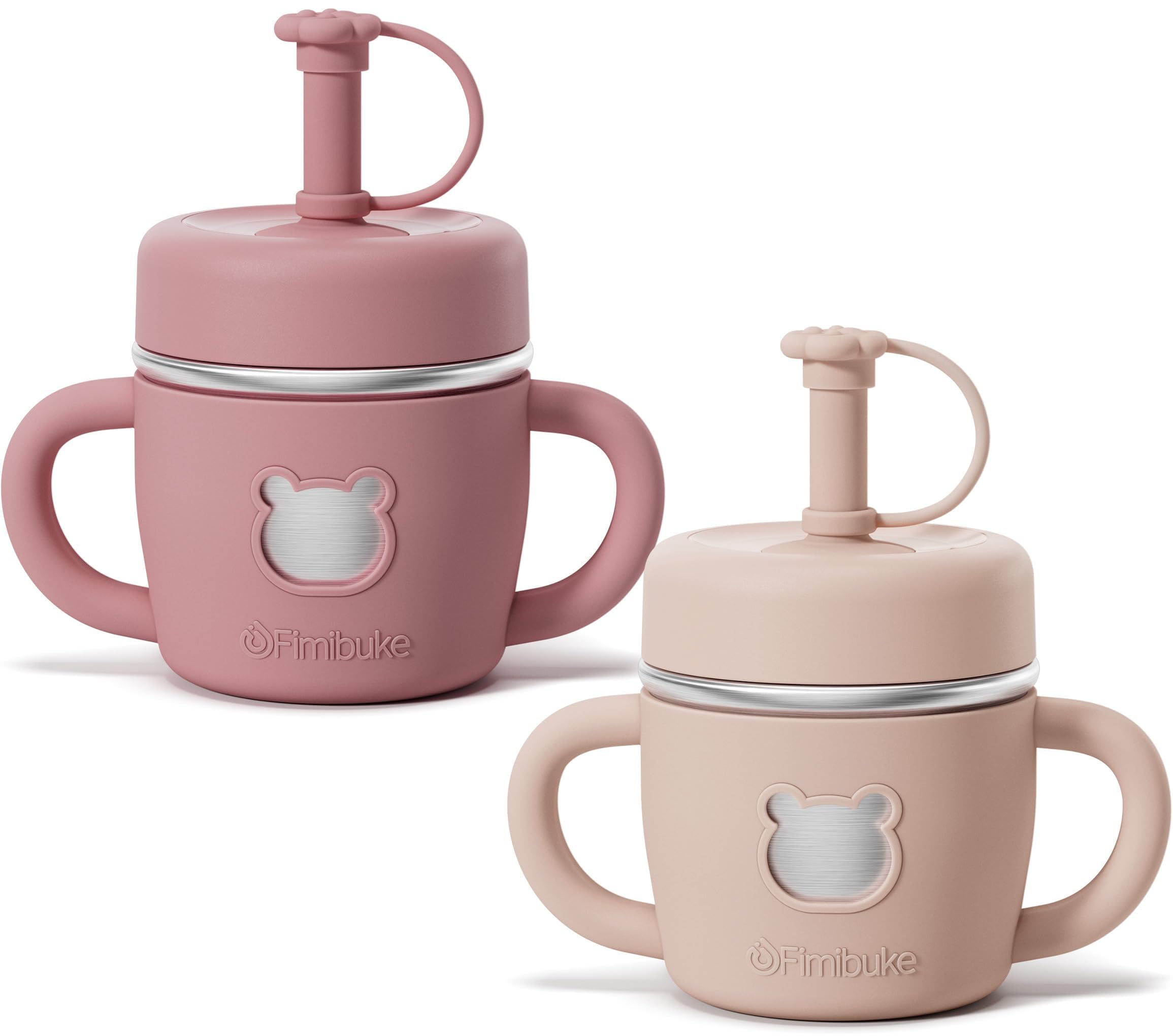 Fimibuke 10oz Stainless Steel Sippy Cups for Toddlers, 2-Pack