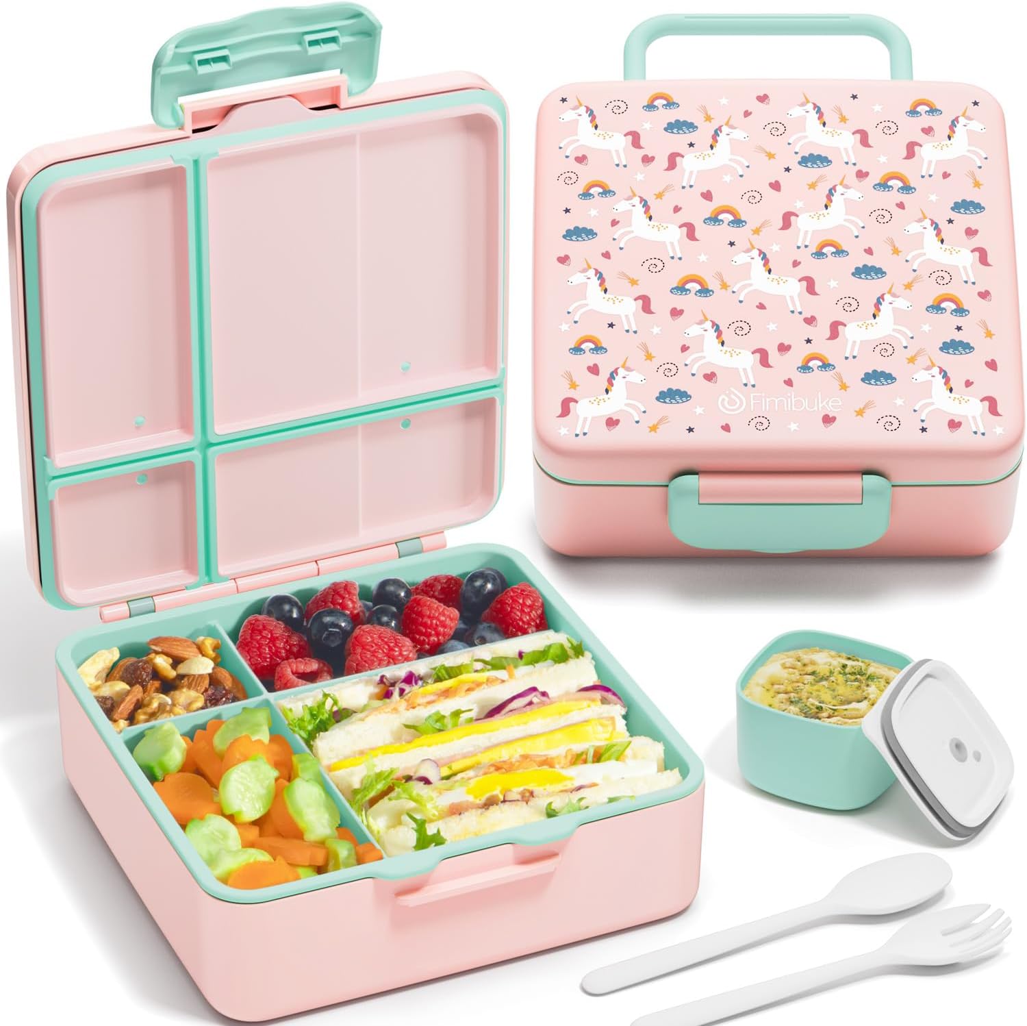 Fimibuke Kids Leak-Proof Bento Lunch Box with 4 Compartments & Utensils, BPA-Free, Dishwasher Safe