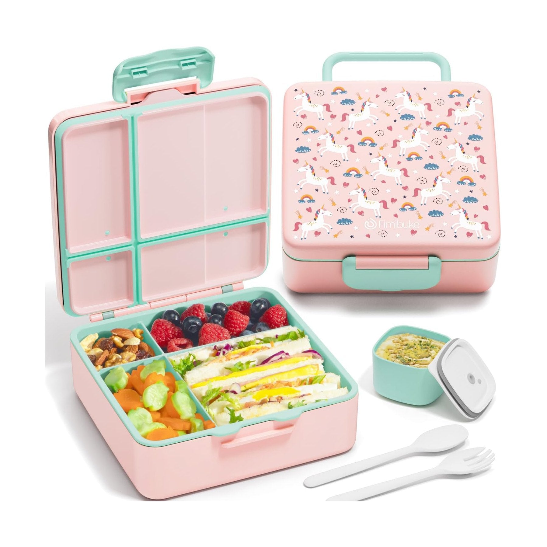 Fimibuke 41oz Kids Bento Lunch Box with 4 Compartments - Purple Unicorn