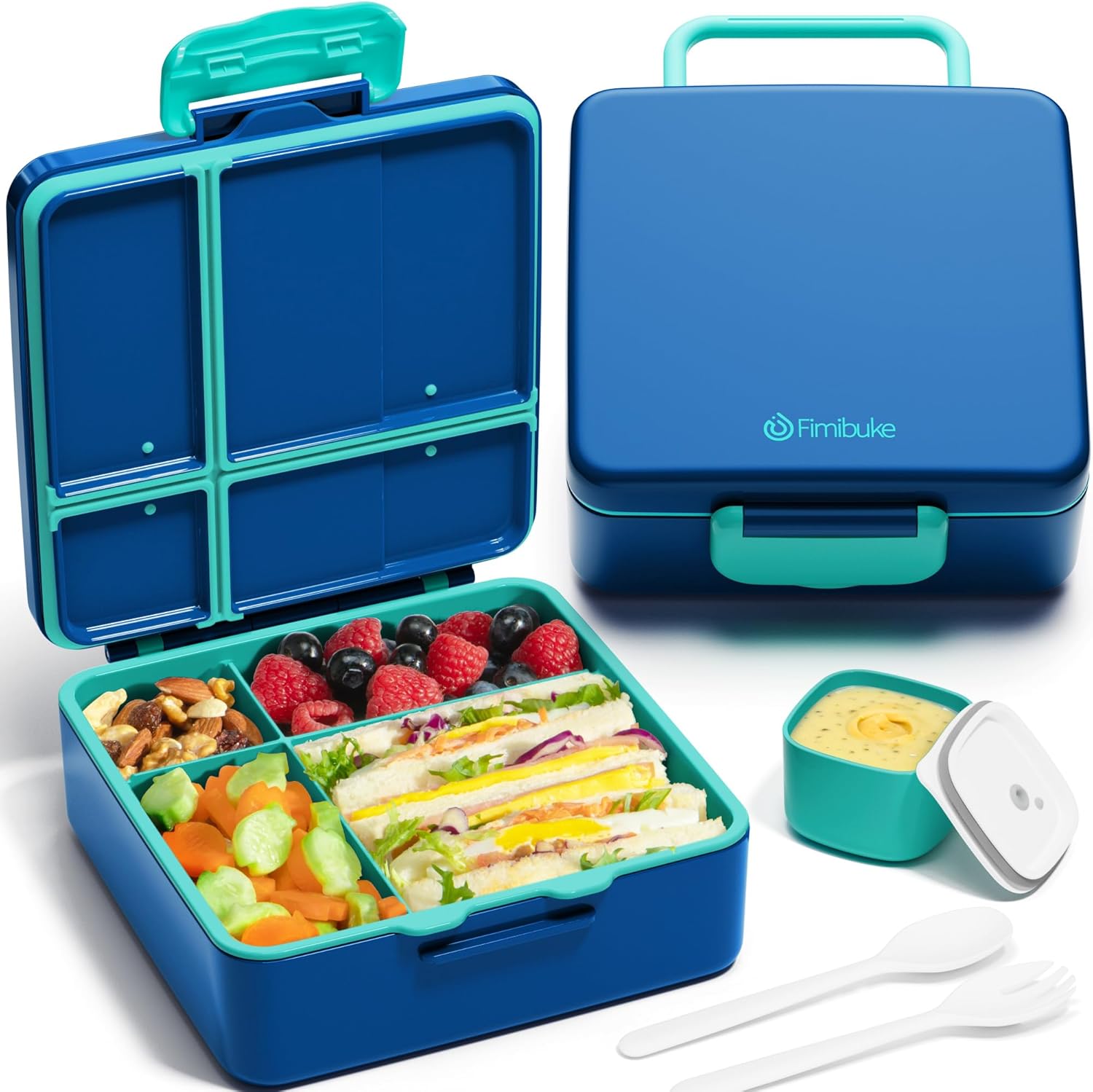 Fimibuke Kids Leak-Proof Bento Lunch Box with 4 Compartments & Utensils, BPA-Free, Dishwasher Safe