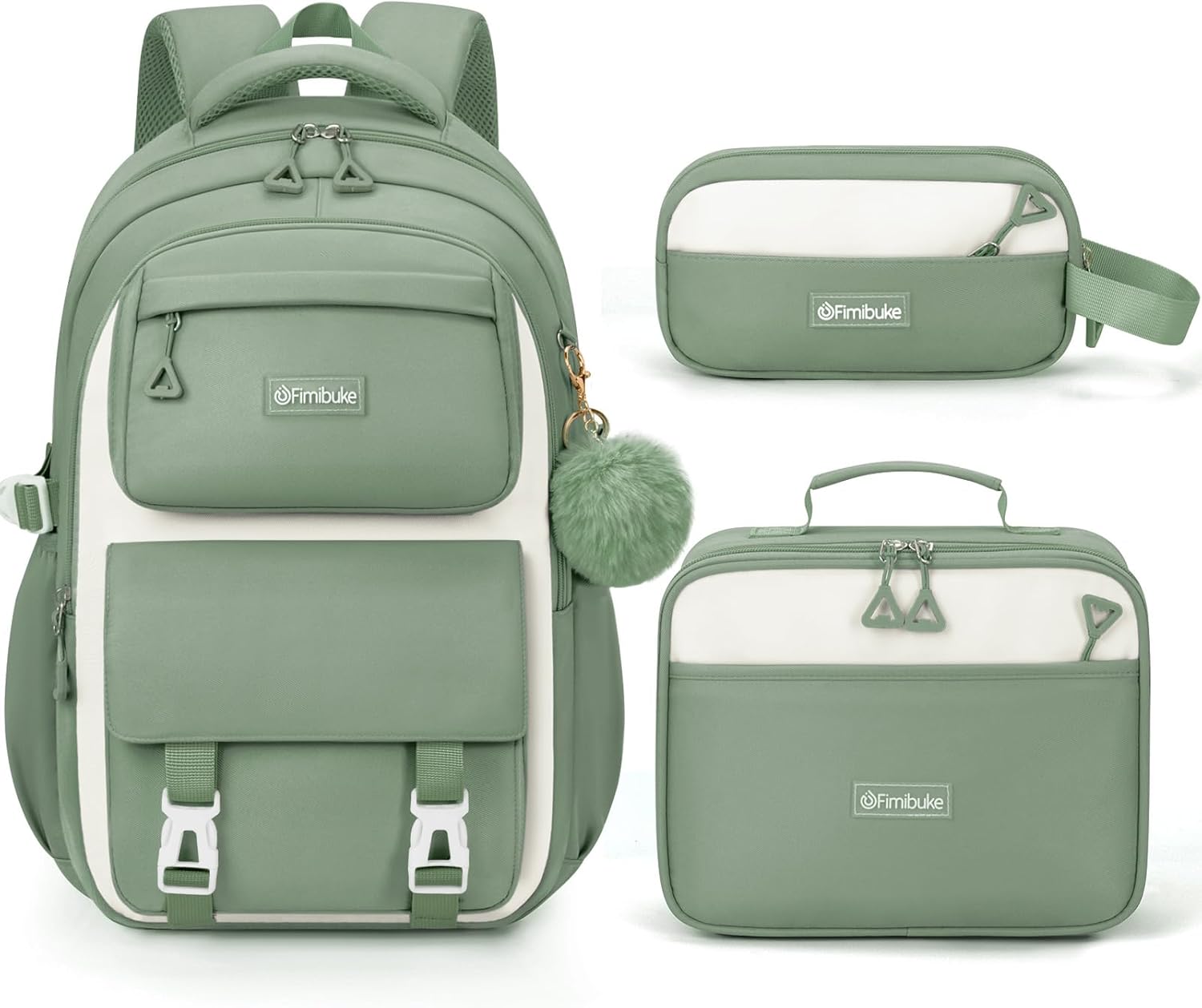 Fimibuke Girls 3PCS Waterproof School Backpack Set with Lunch Box & Pencil Pouch, Ages 6+