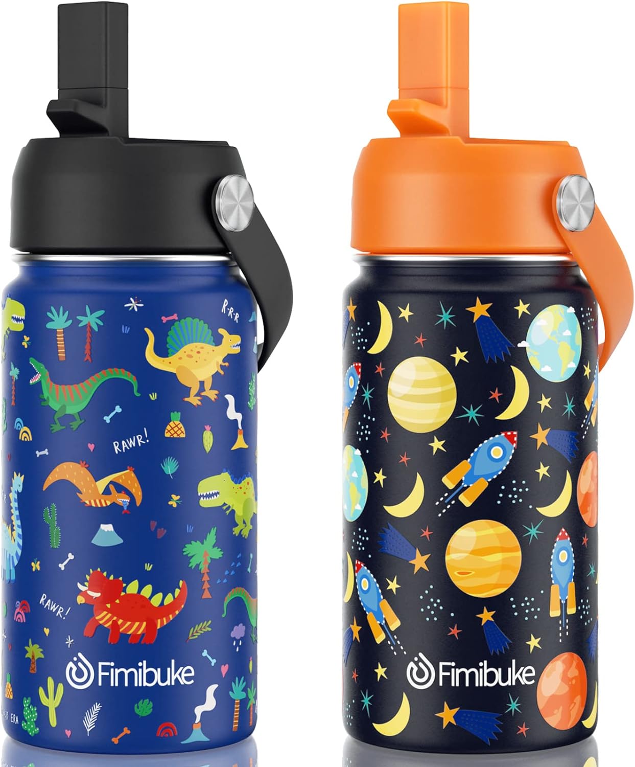 Fimibuke Kids 14oz Insulated Water Bottle, Stainless Steel Leak-Proof Cups with Straw