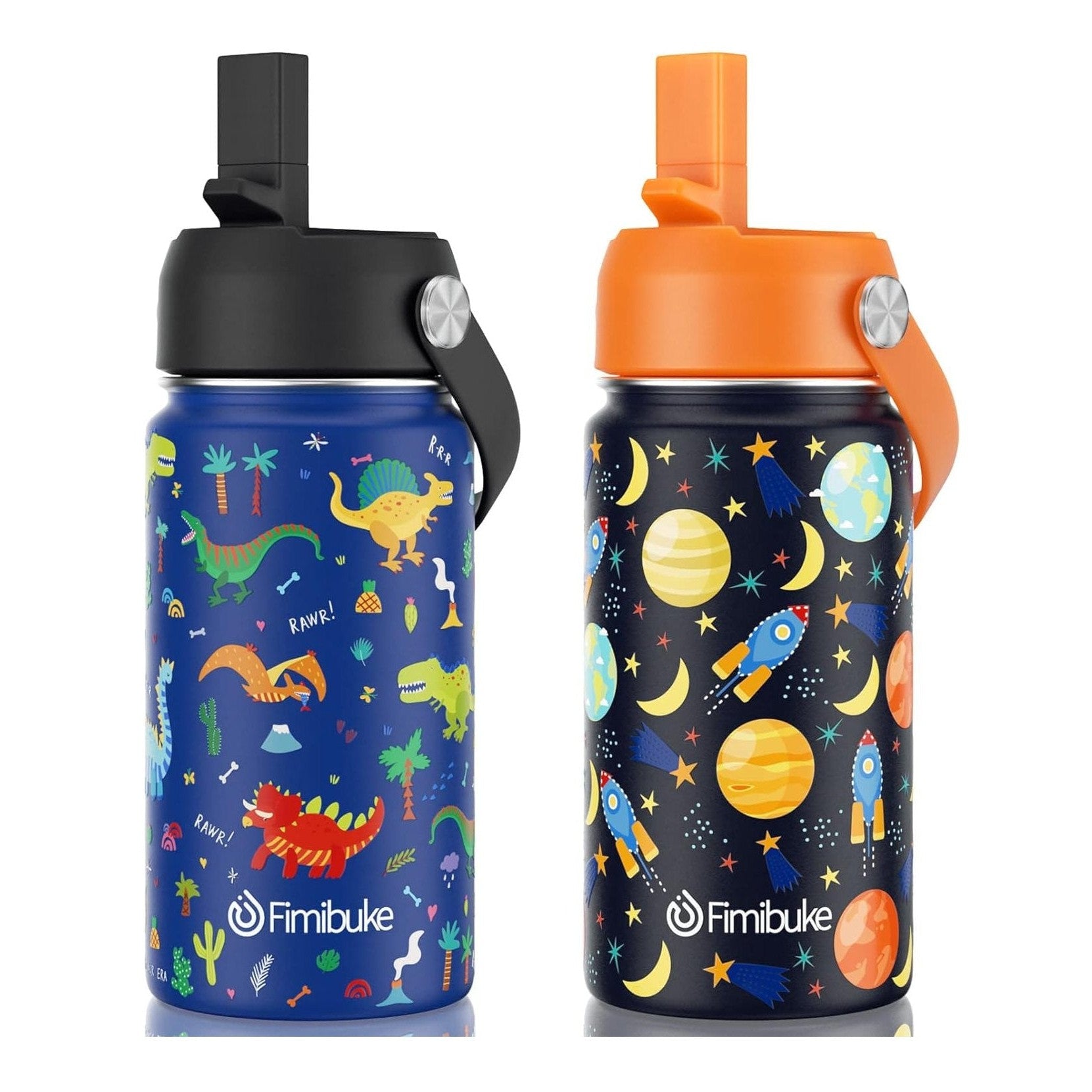 Fimibuke 14oz Kids Insulated Water Bottle with Straw - Midnight Rose