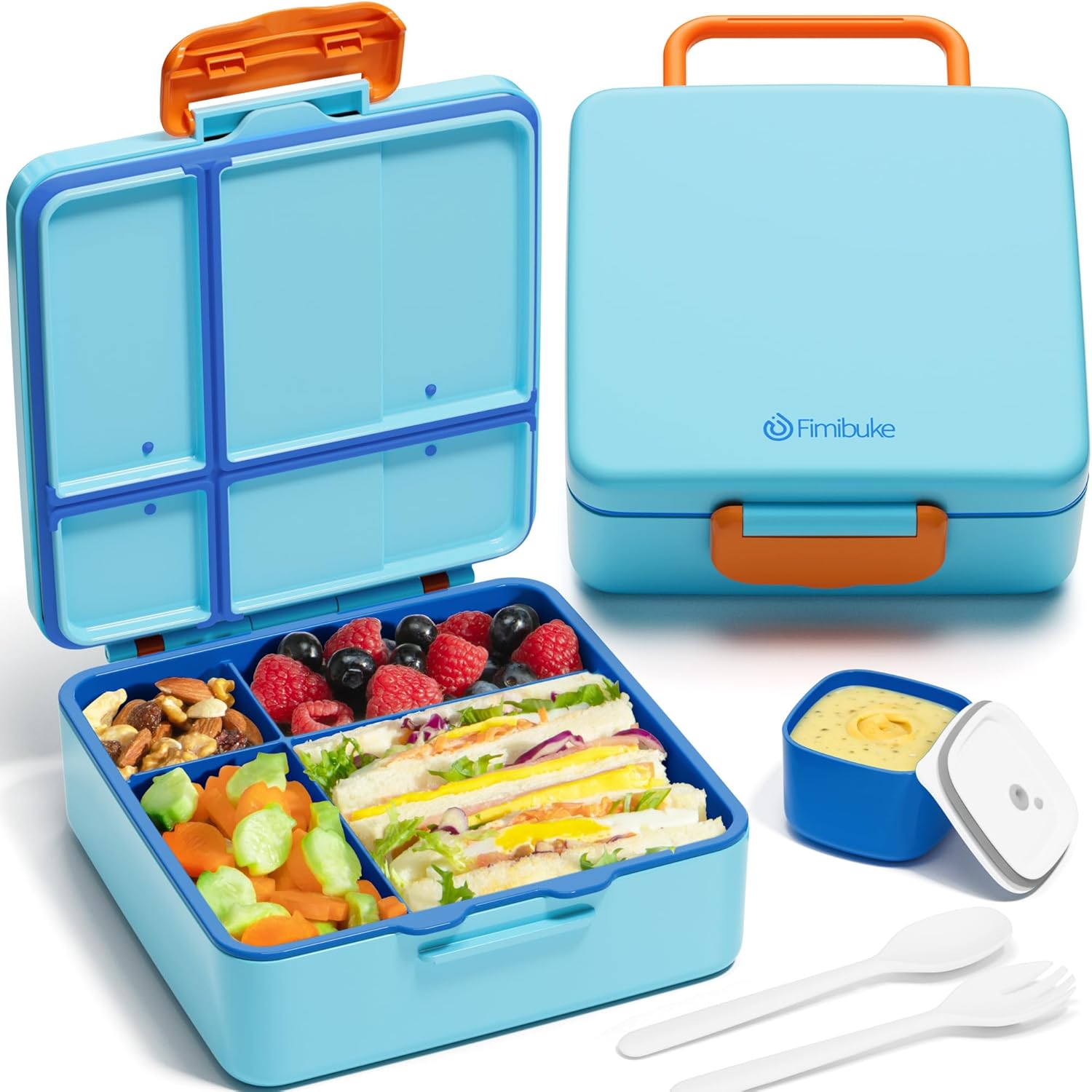Fimibuke Kids Leak-Proof Bento Lunch Box with 4 Compartments & Utensils, BPA-Free, Dishwasher Safe