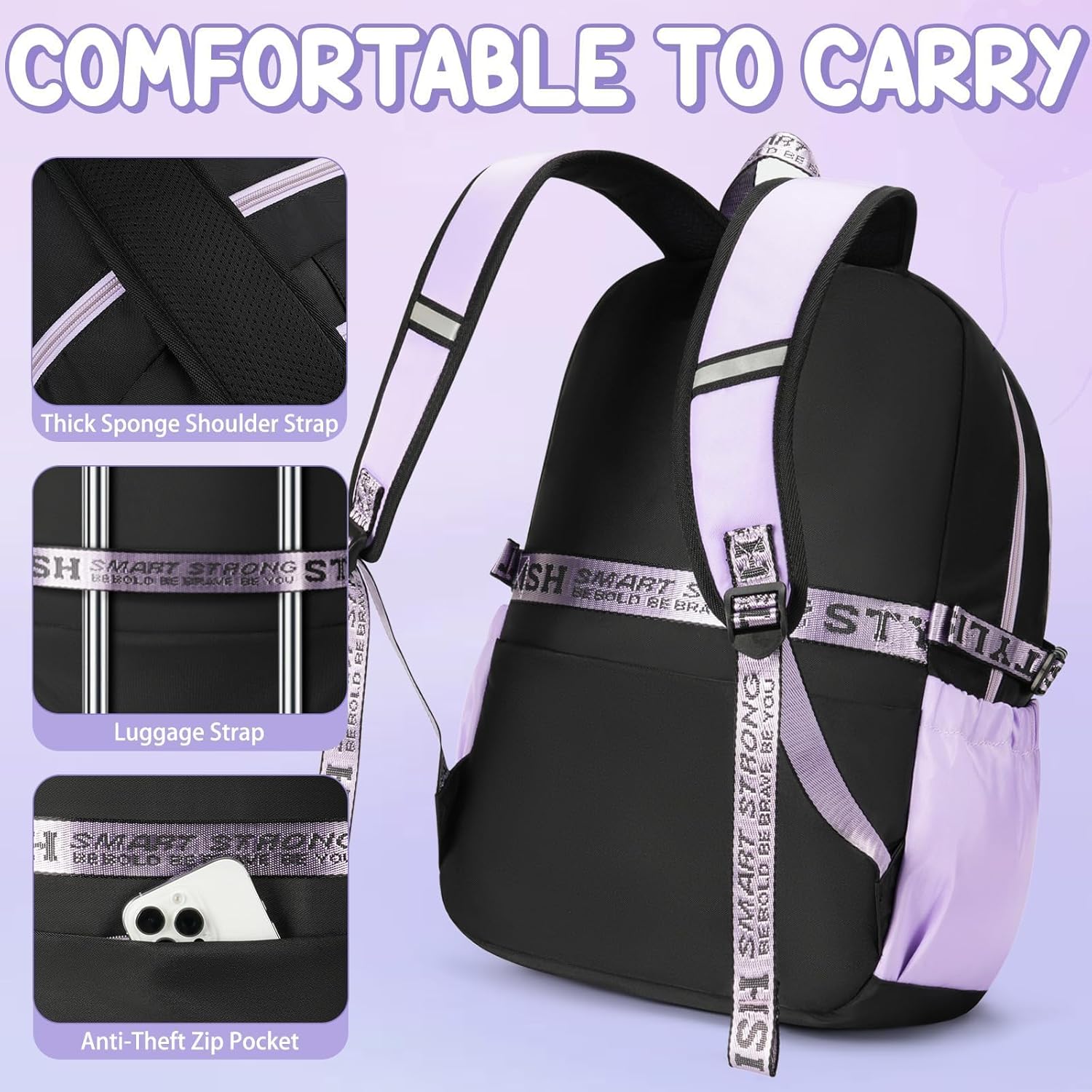 Fimibuke Girls 3PCS Waterproof Backpack Set with Lunch Box & Pencil Case, School Bookbag for Kids & Teens
