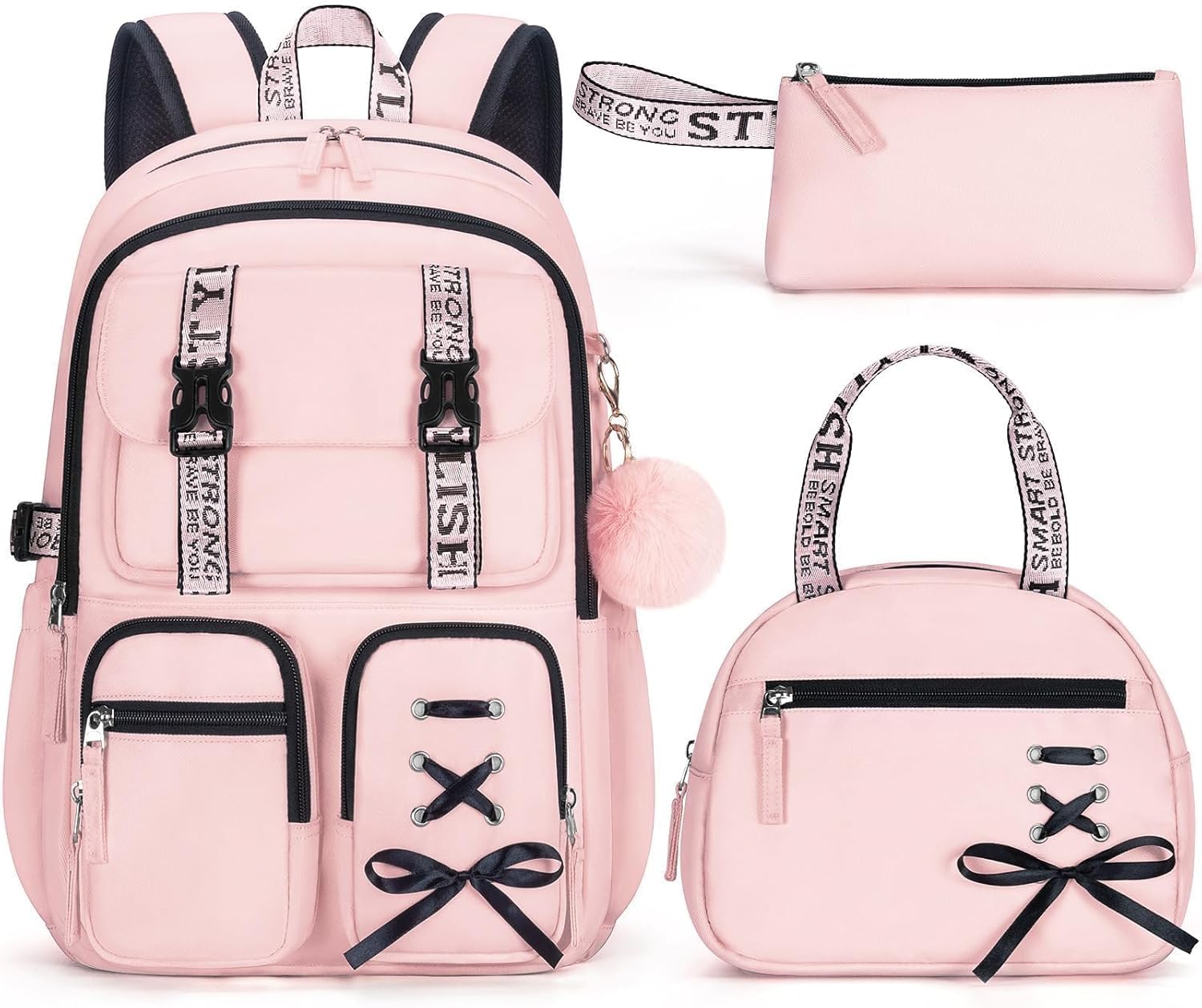 Fimibuke Girls 3PCS Waterproof Backpack Set with Lunch Box & Pencil Case, School Bookbag for Kids & Teens