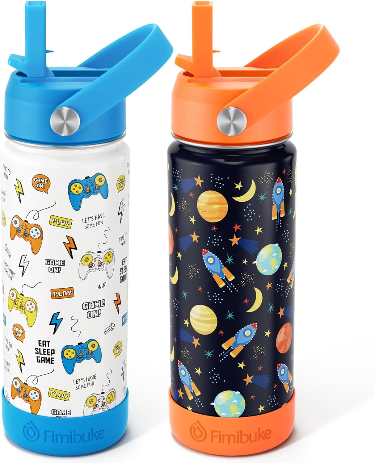 Fimibuke Kids 18oz Insulated Water Bottle, Stainless Steel Leak-Proof Cup with Straw