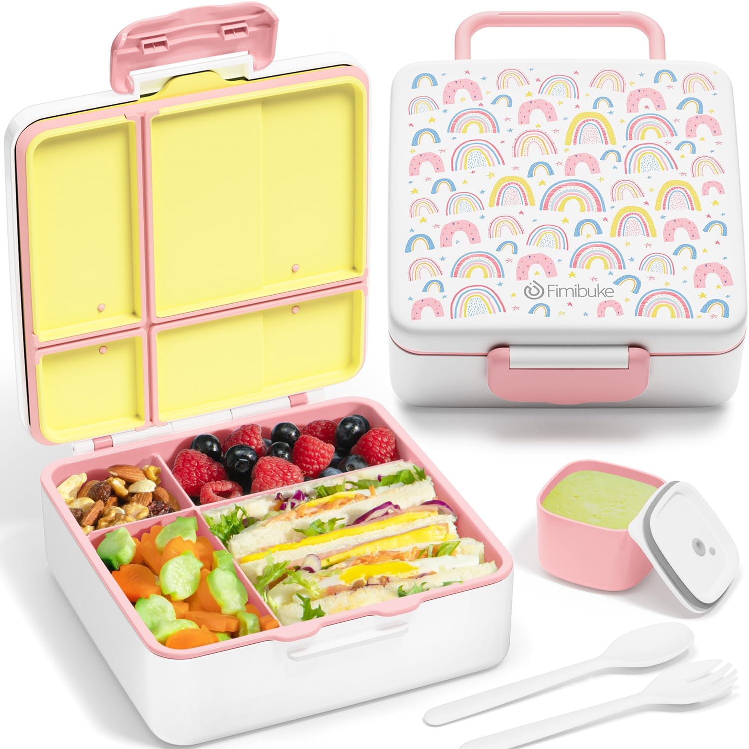 Fimibuke Kids Leak-Proof Bento Lunch Box with 4 Compartments & Utensils, BPA-Free, Dishwasher Safe
