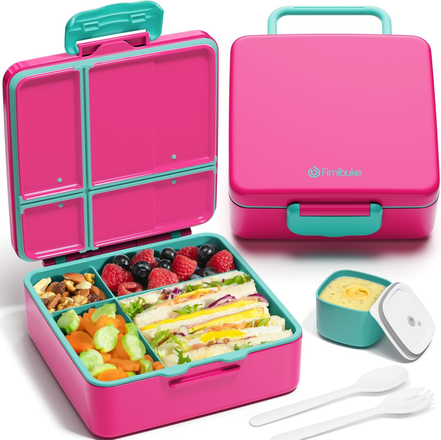Fimibuke Kids Leak-Proof Bento Lunch Box with 4 Compartments & Utensils, BPA-Free, Dishwasher Safe