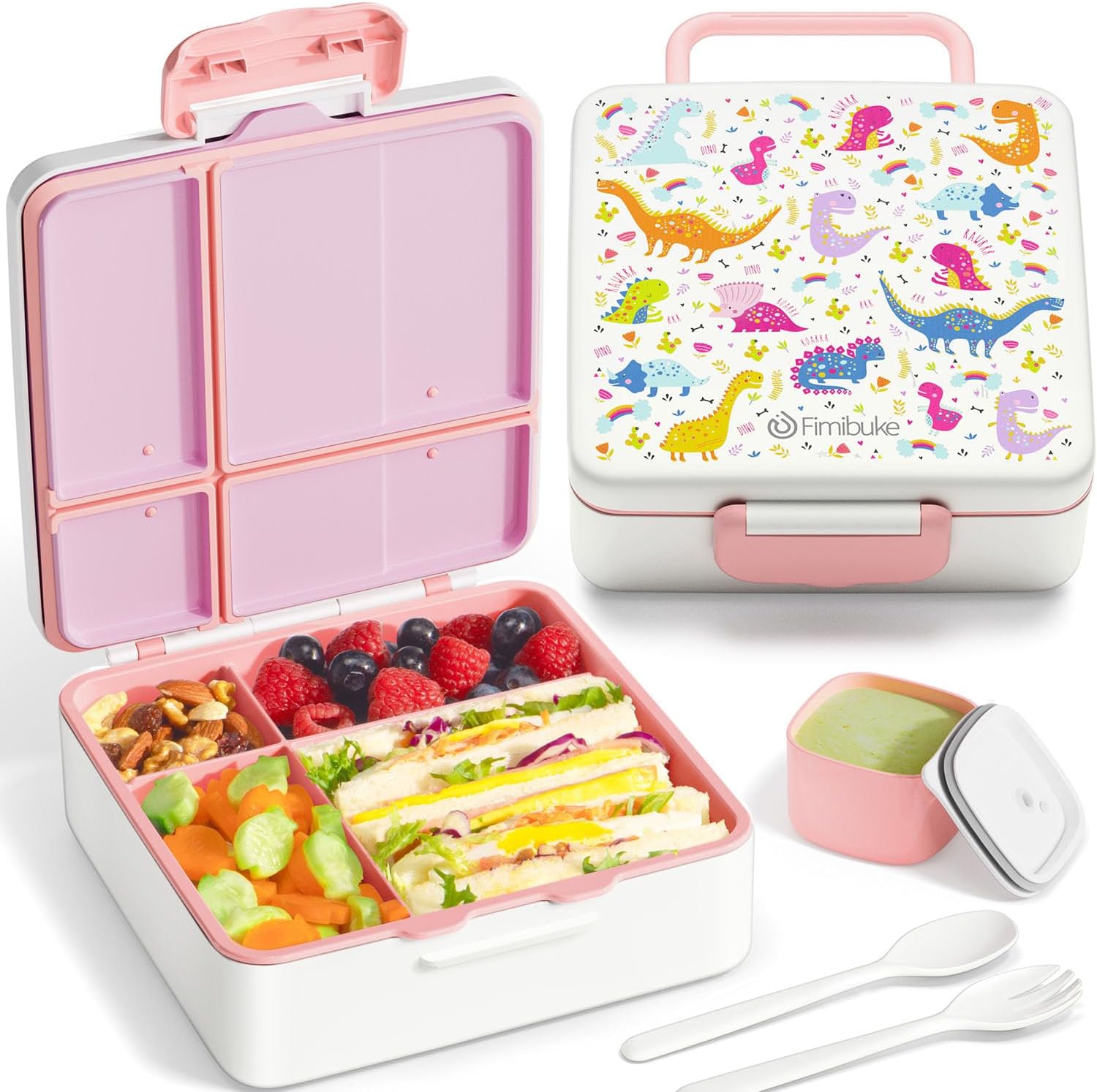 Fimibuke Kids Leak-Proof Bento Lunch Box with 4 Compartments & Utensils, BPA-Free, Dishwasher Safe