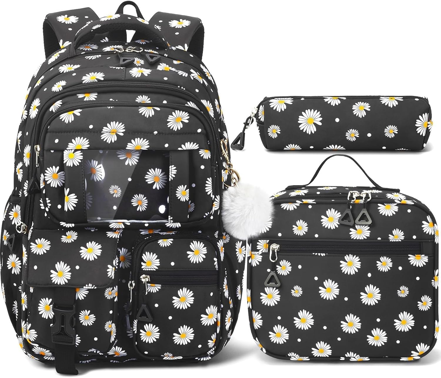 Fimibuke Girls 3PCS Waterproof Backpack Set with Lunch Box & Pencil Pouch, Lightweight School Bag