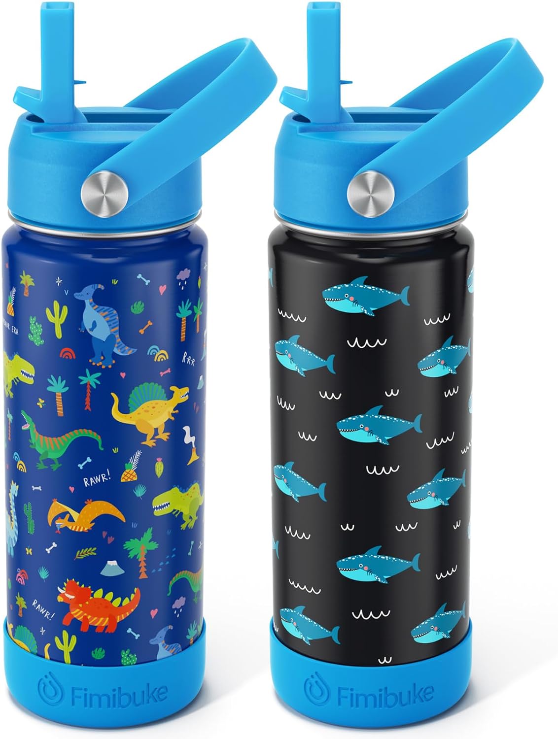 Fimibuke Kids 18oz Insulated Water Bottle, Stainless Steel Leak-Proof Cup with Straw