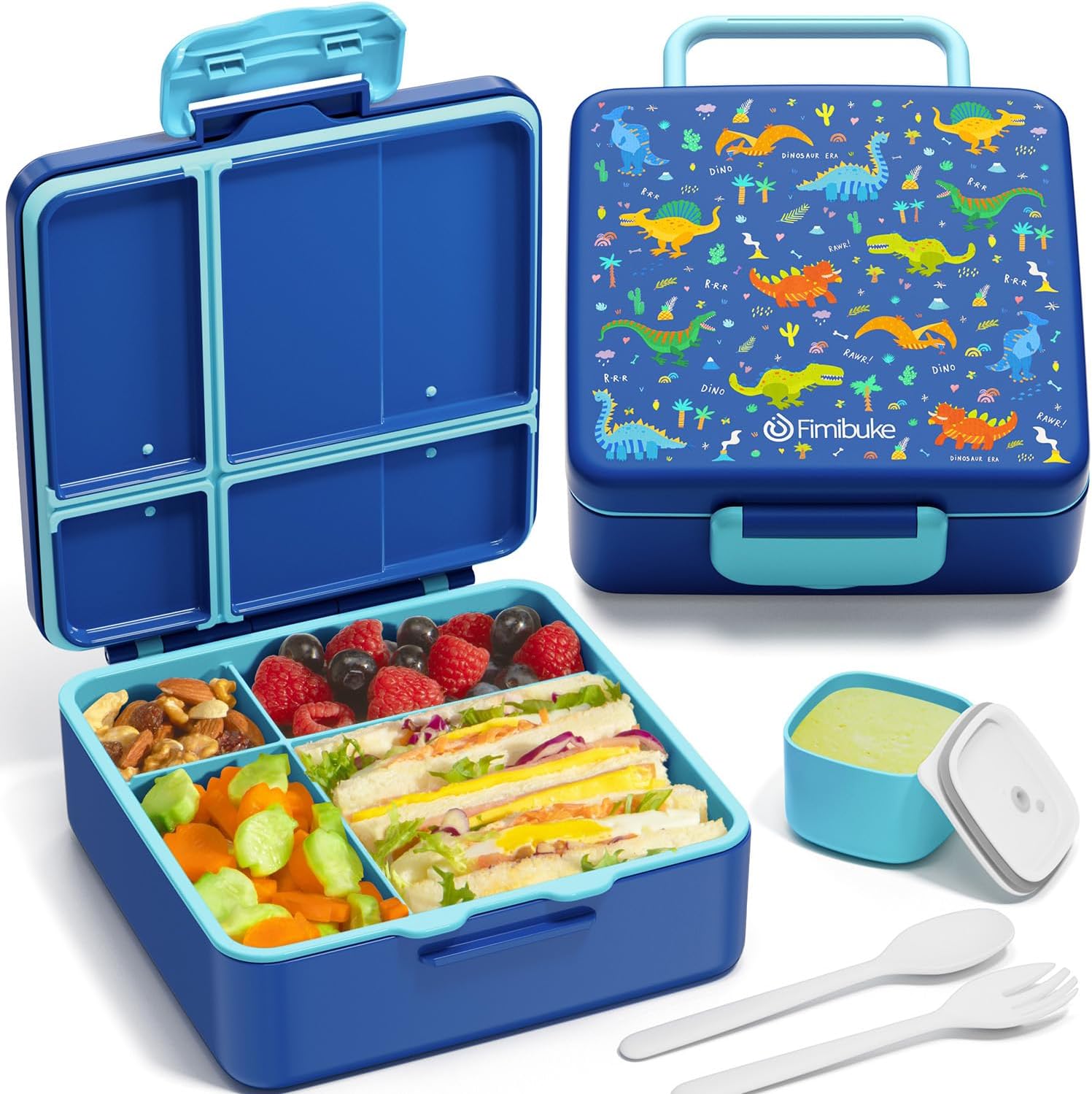 Fimibuke Kids Leak-Proof Bento Lunch Box with 4 Compartments & Utensils, BPA-Free, Dishwasher Safe