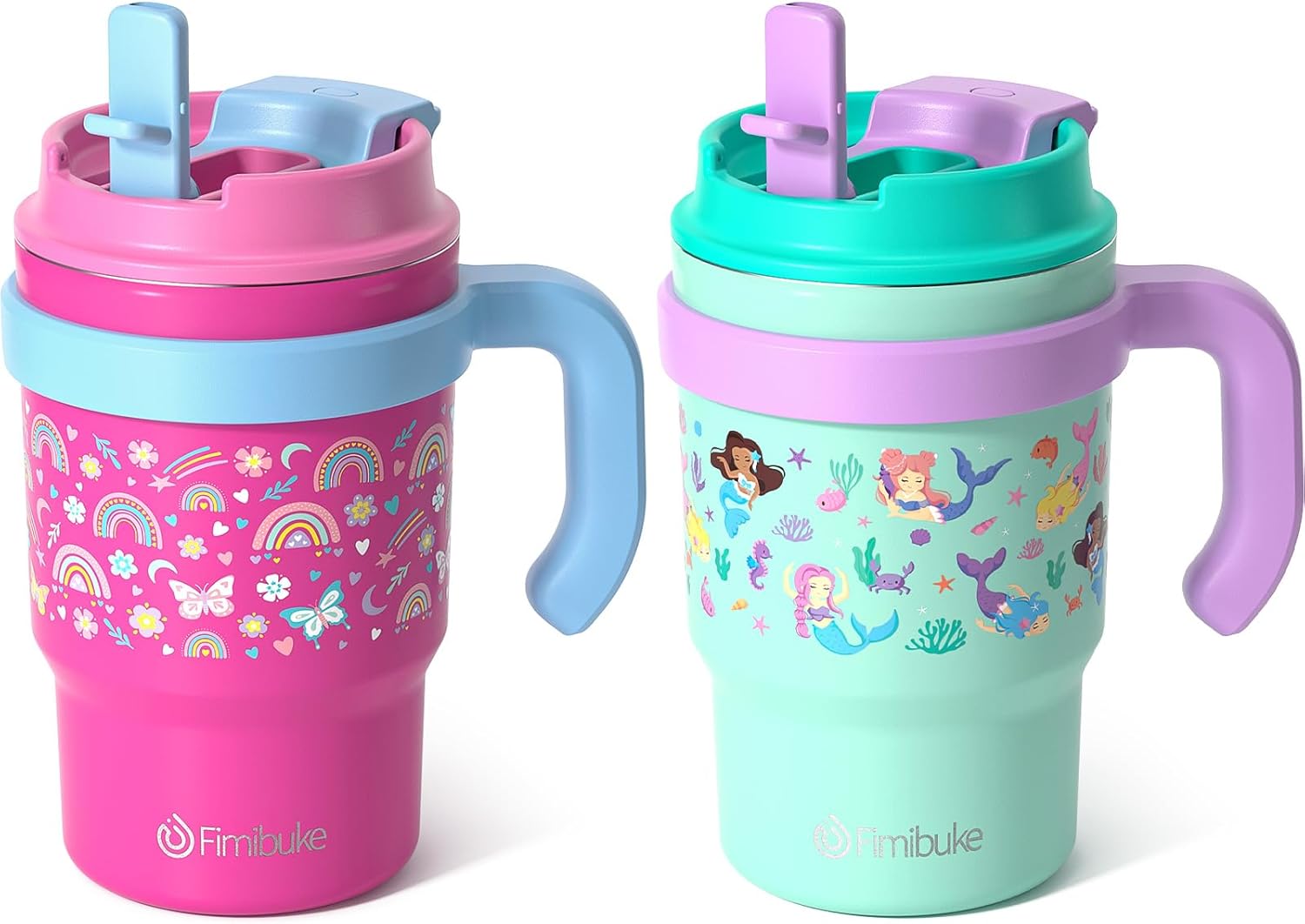 Fimibuke Kids 16oz Insulated Tumbler with Handle & Straw, Leak-Proof Stainless Steel Cup