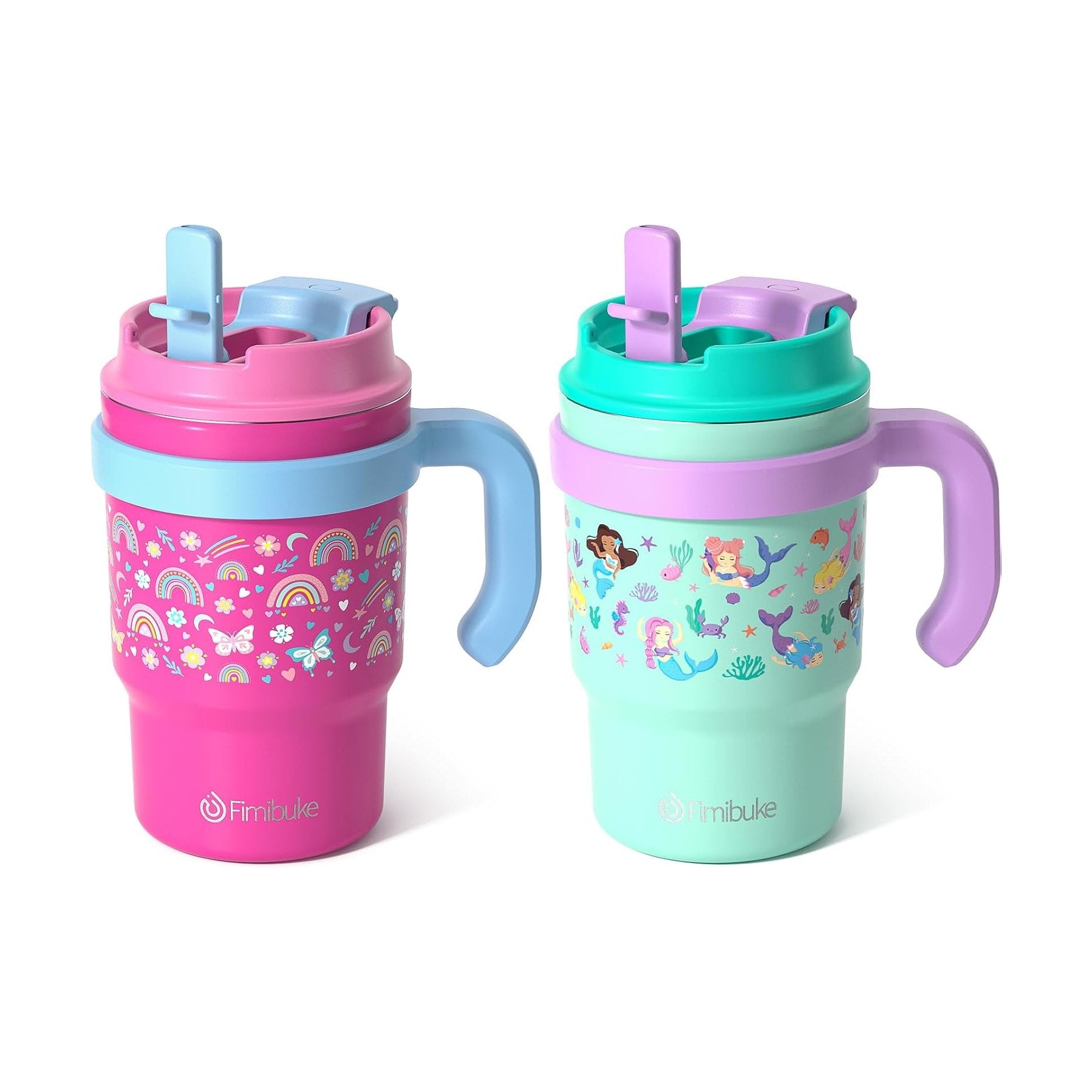 Fimibuke 16oz Kids Insulated Tumbler with Handle & 2-in-1 Lid