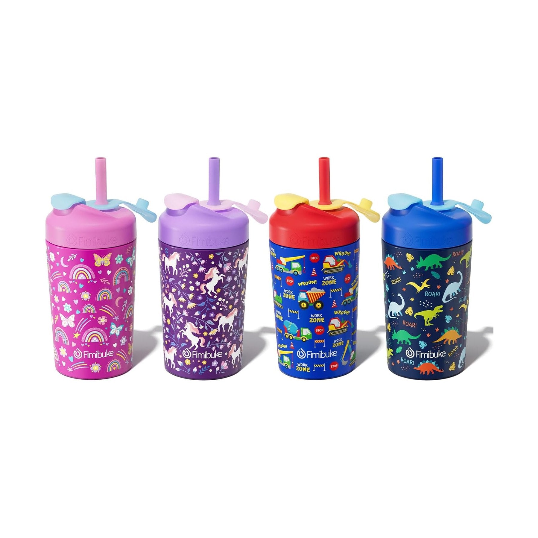Fimibuke 10oz Insulated Toddler Straw Cups, Spill-Proof 2- or 4-Pack
