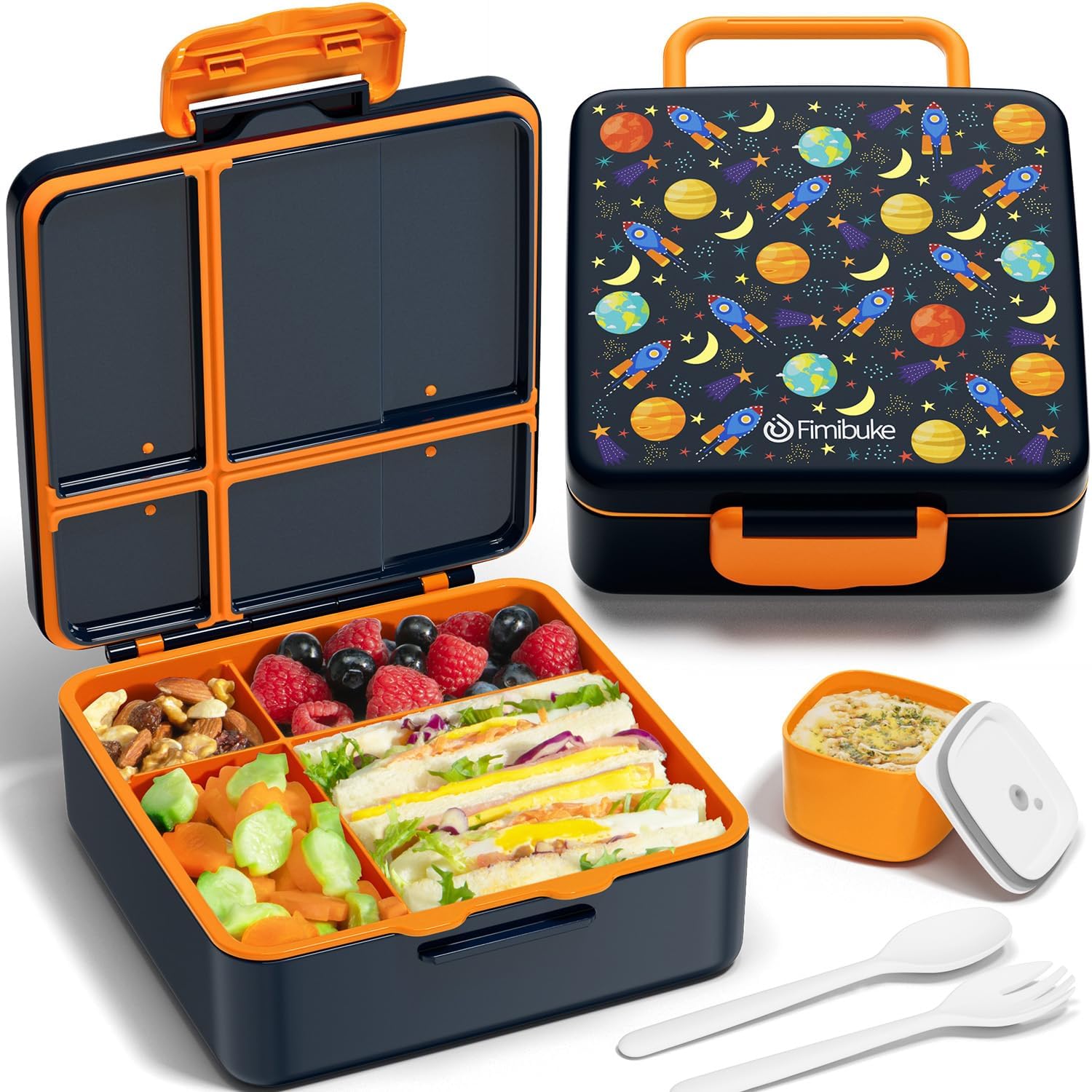 Fimibuke Kids Leak-Proof Bento Lunch Box with 4 Compartments & Utensils, BPA-Free, Dishwasher Safe