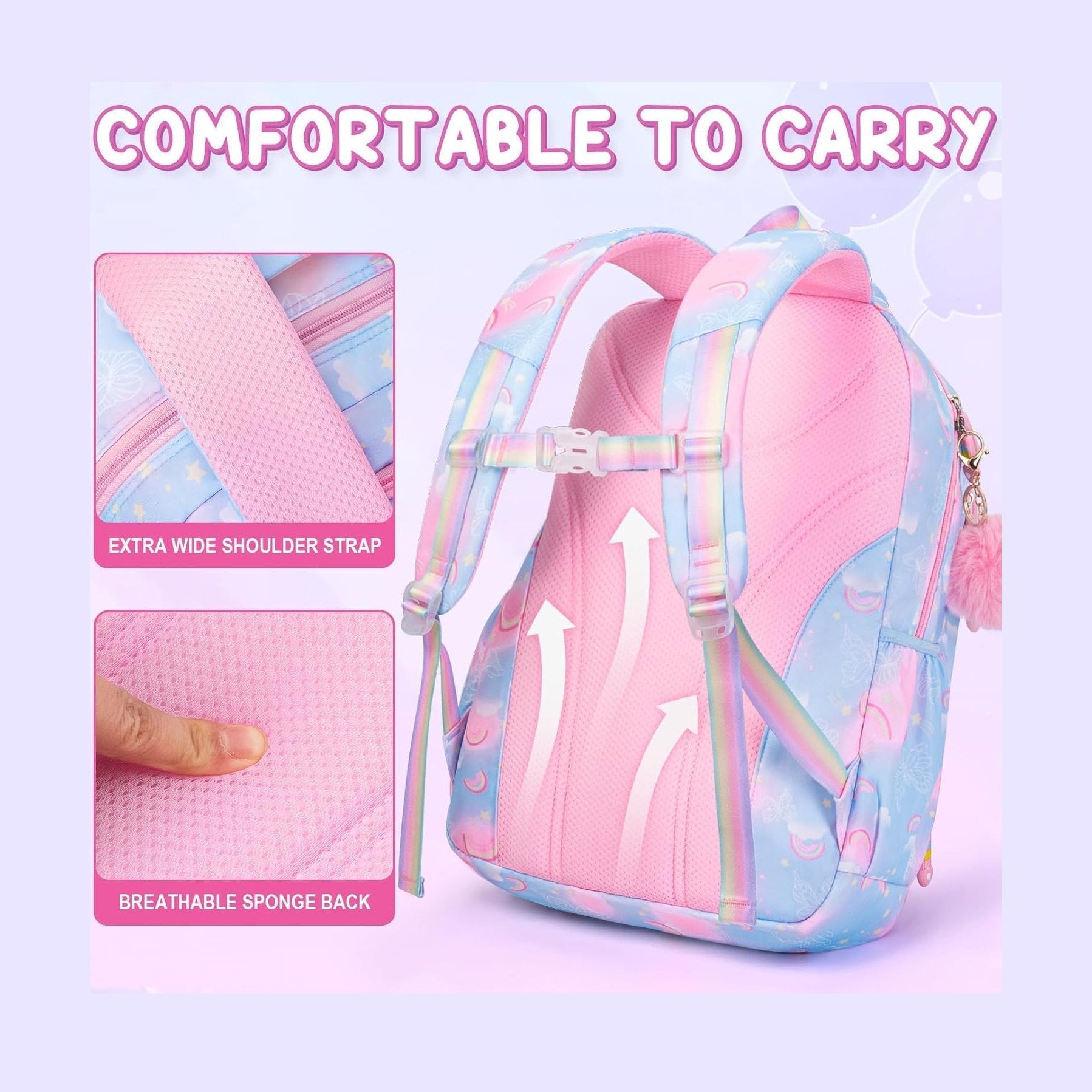 Fimibuke Girls Rainbow Butterfly 3-Piece Backpack Set