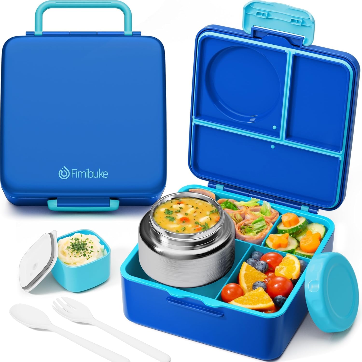 Fimibuke 60oz Bento Box with 8oz Thermos, Leak-Proof Lunch Container for Kids & Adults