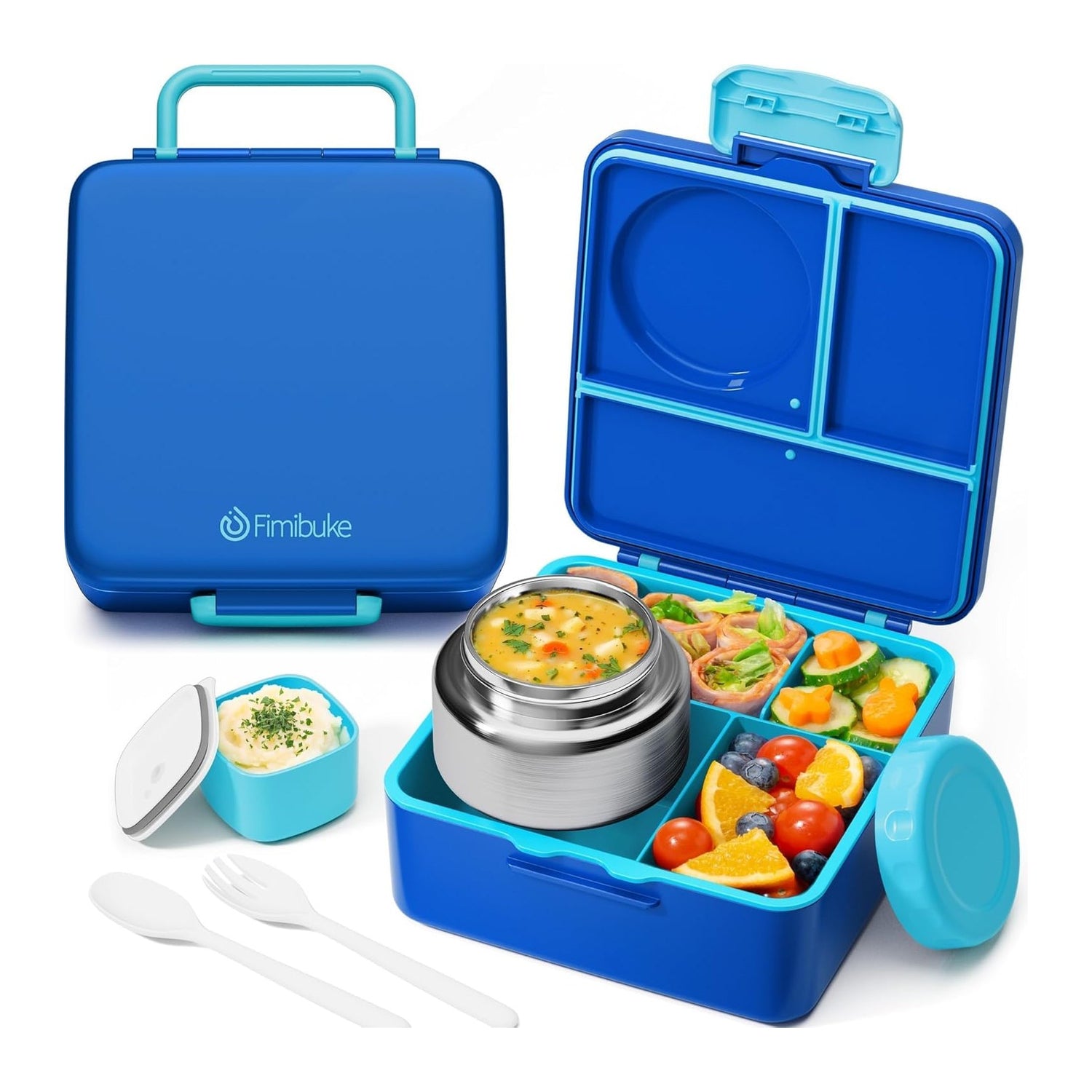 Fimibuke 60oz Bento Box with 8oz Insulated Thermos - Rainbows & Daisies