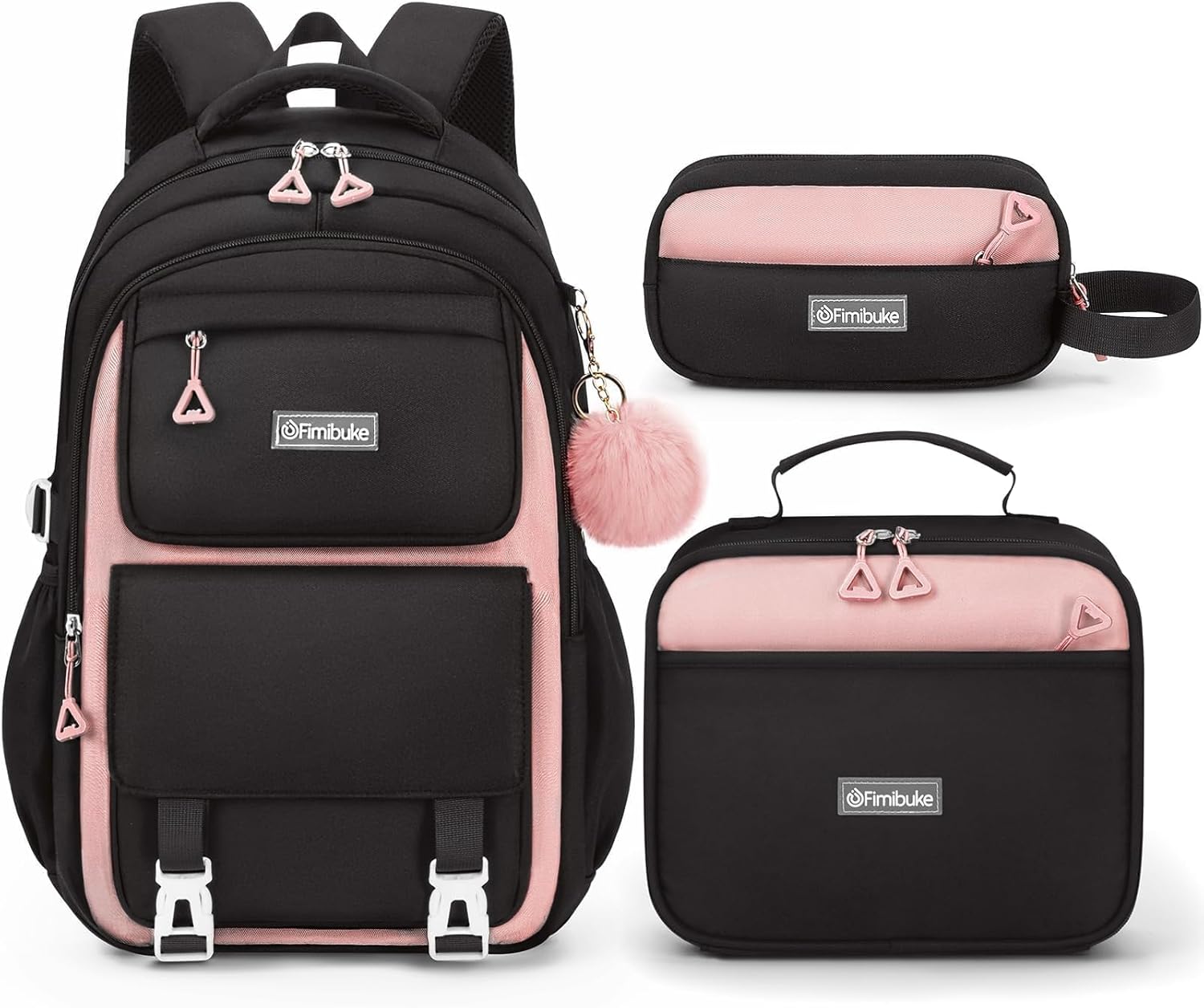 Fimibuke Girls 3PCS Waterproof School Backpack Set with Lunch Box & Pencil Pouch, Ages 6+