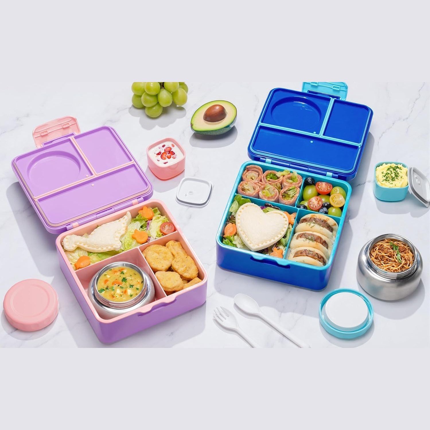 Fimibuke 60oz Bento Box with 8.5oz Thermos & Utensils - Nautica Blue